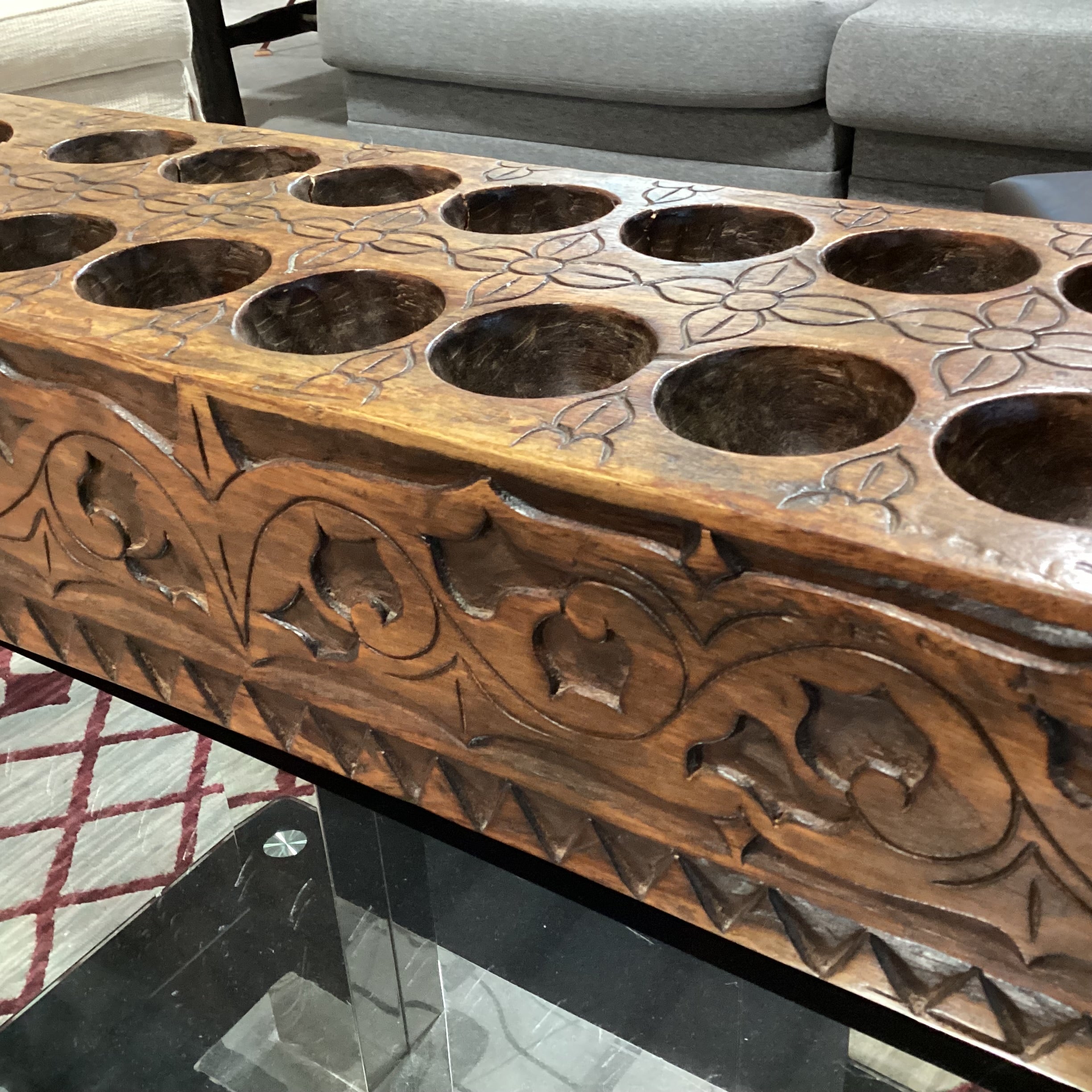 Antique Hand Carved Wood Mancala Board Game 55.5"x 9.5"x 9.5"