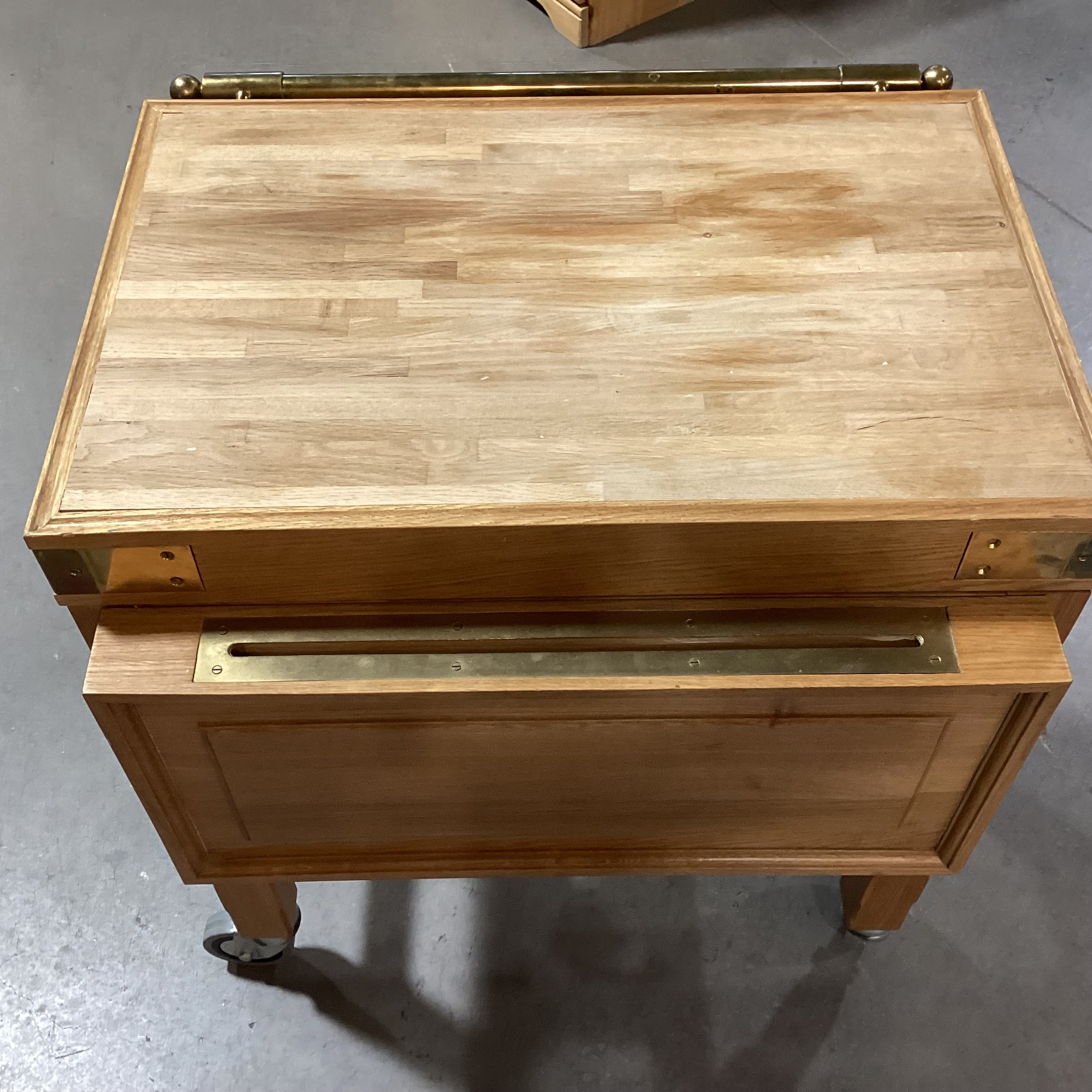 La Cornue Butcher Block & Brass on Casters 1 Drawer Cutting Board Island Buffet 28"x 25"x 32.5"