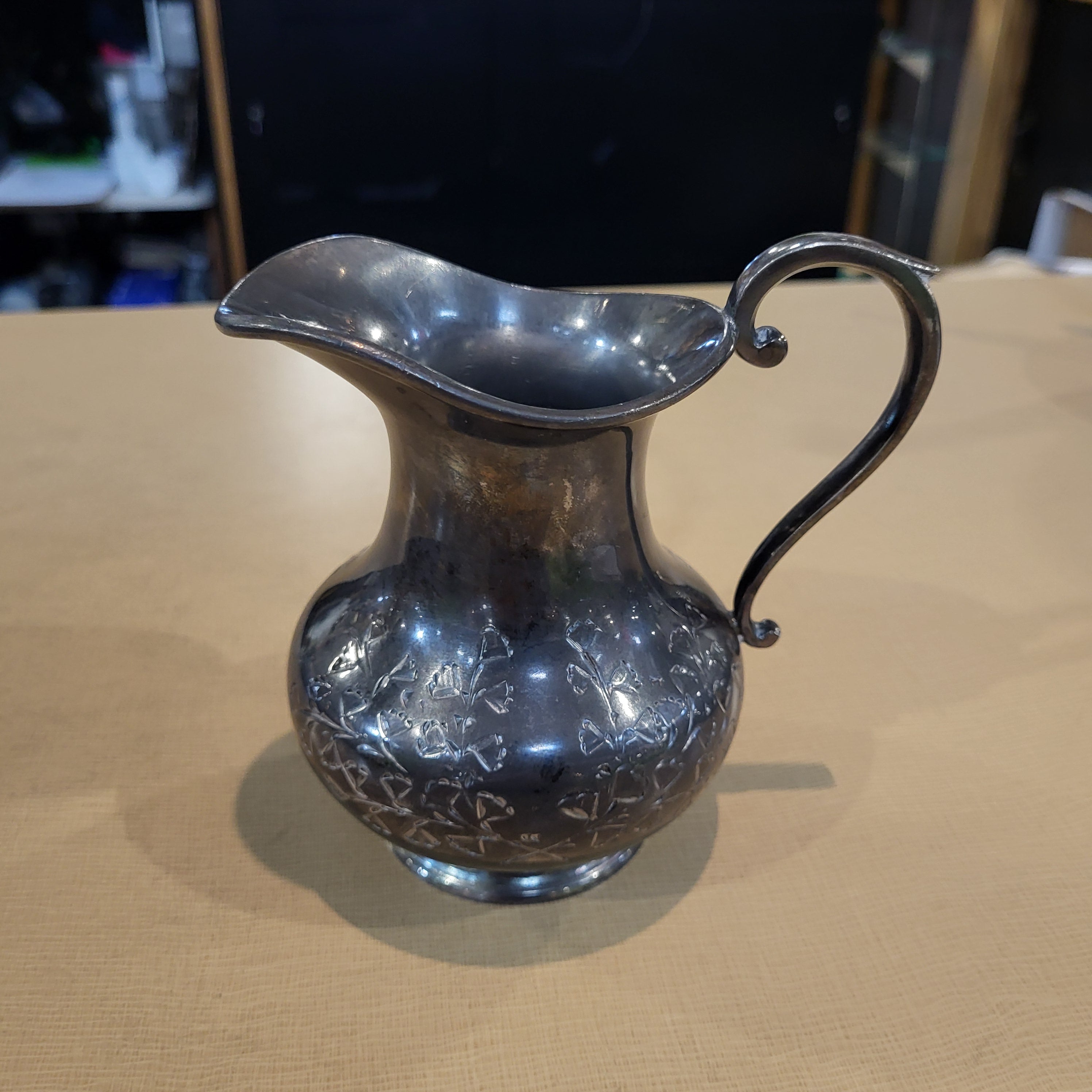 Set of 3 Pcs. Antique British Silverplated Etched Clovers Tea Set