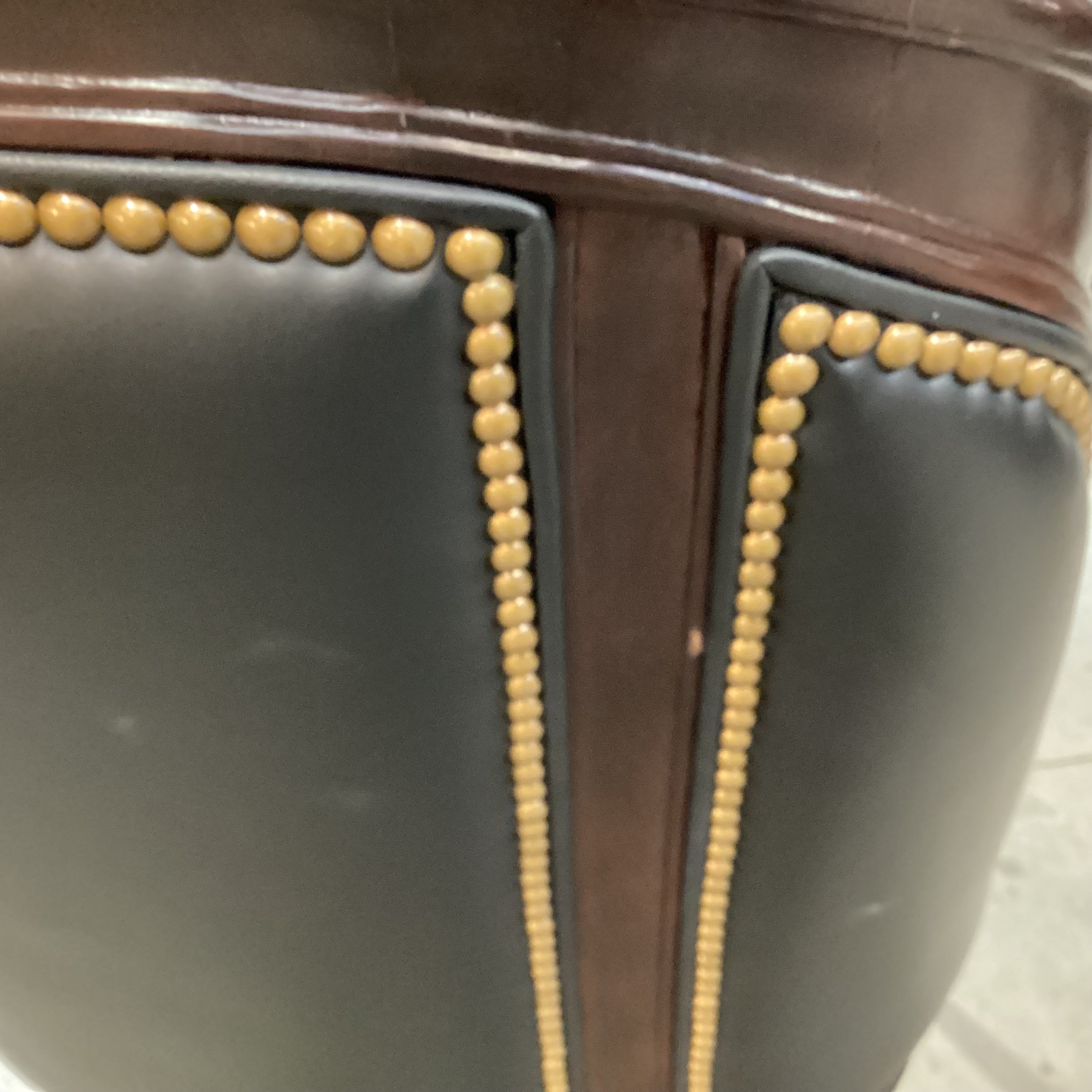 Hancock & Moore Ornate Carved Mahogany Finish Wood Black Leather Tufted Nailhead Chair 27"x 32"x 39"