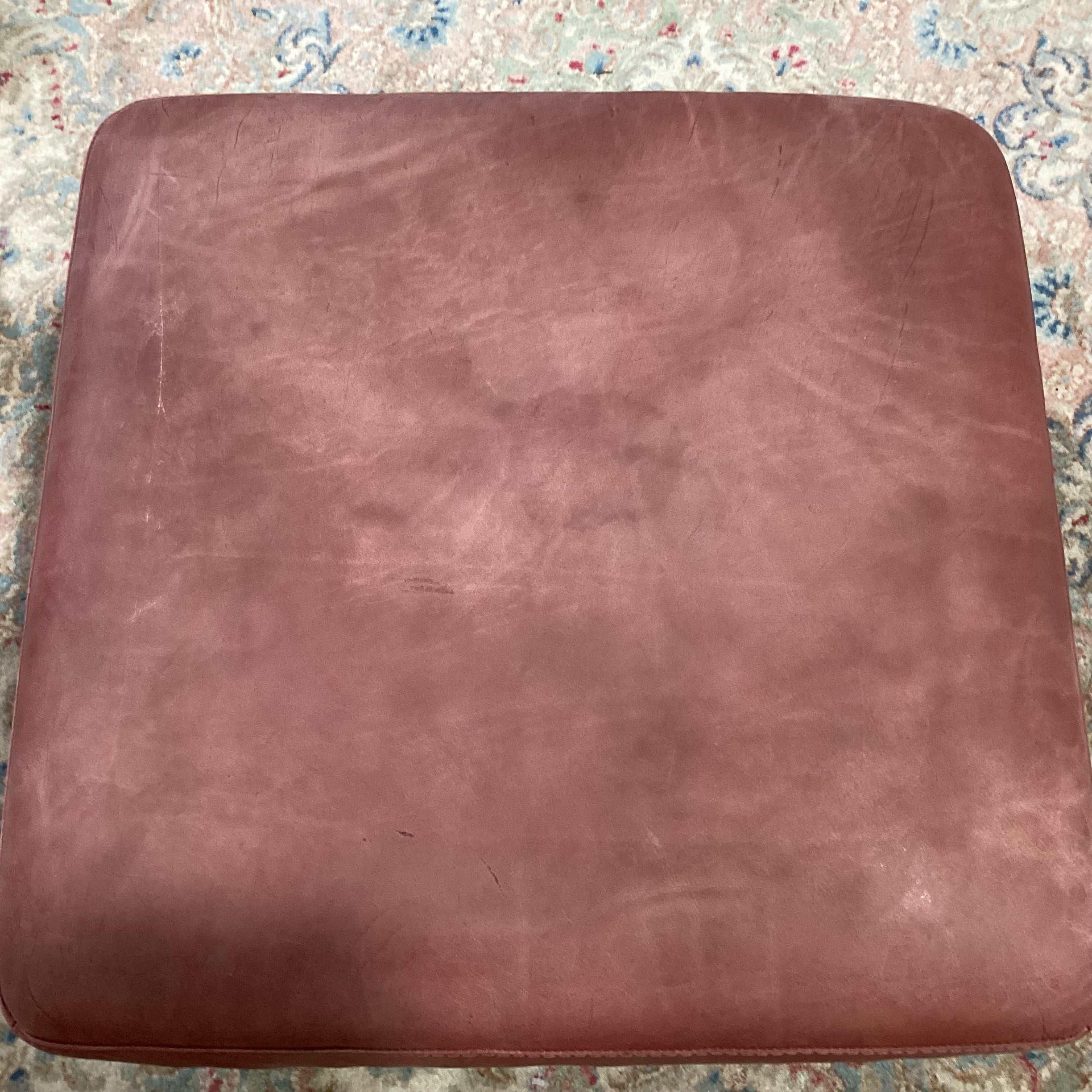 Brick Red Leather Ottoman 26"x 26"x 16"