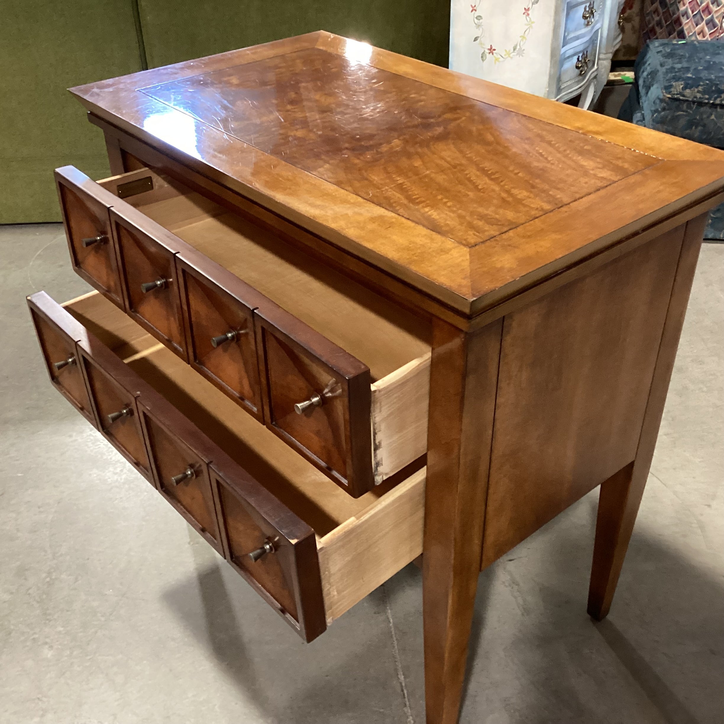 Century Furniture Finished Wood & Burl Veneer 2 Drawer Geometric Look Front Chest 32.5"x 19"x 32.5"