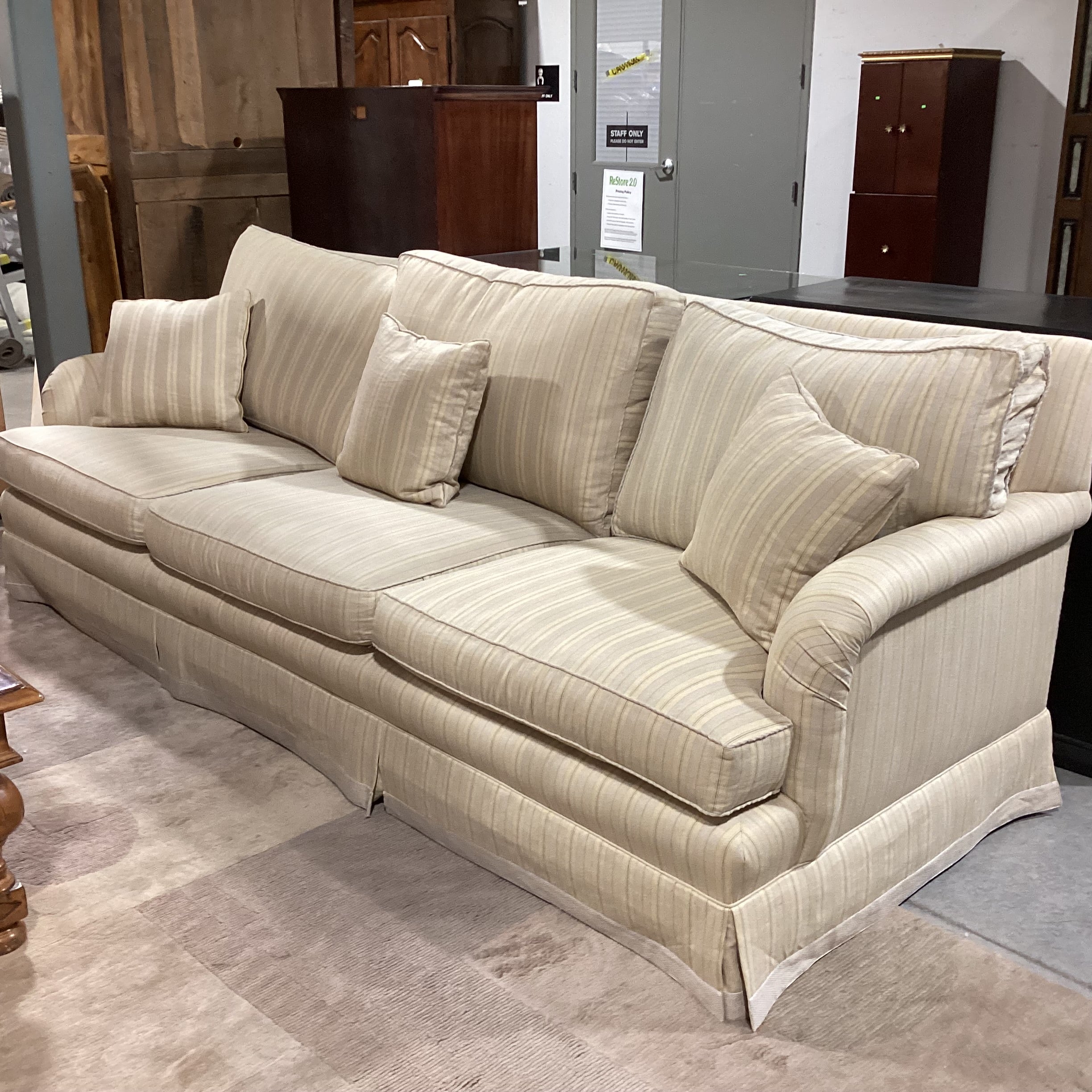 Custom Cream & Brown Woven Stripe Down Mix Long Sofa 111"x 44"x 39"
