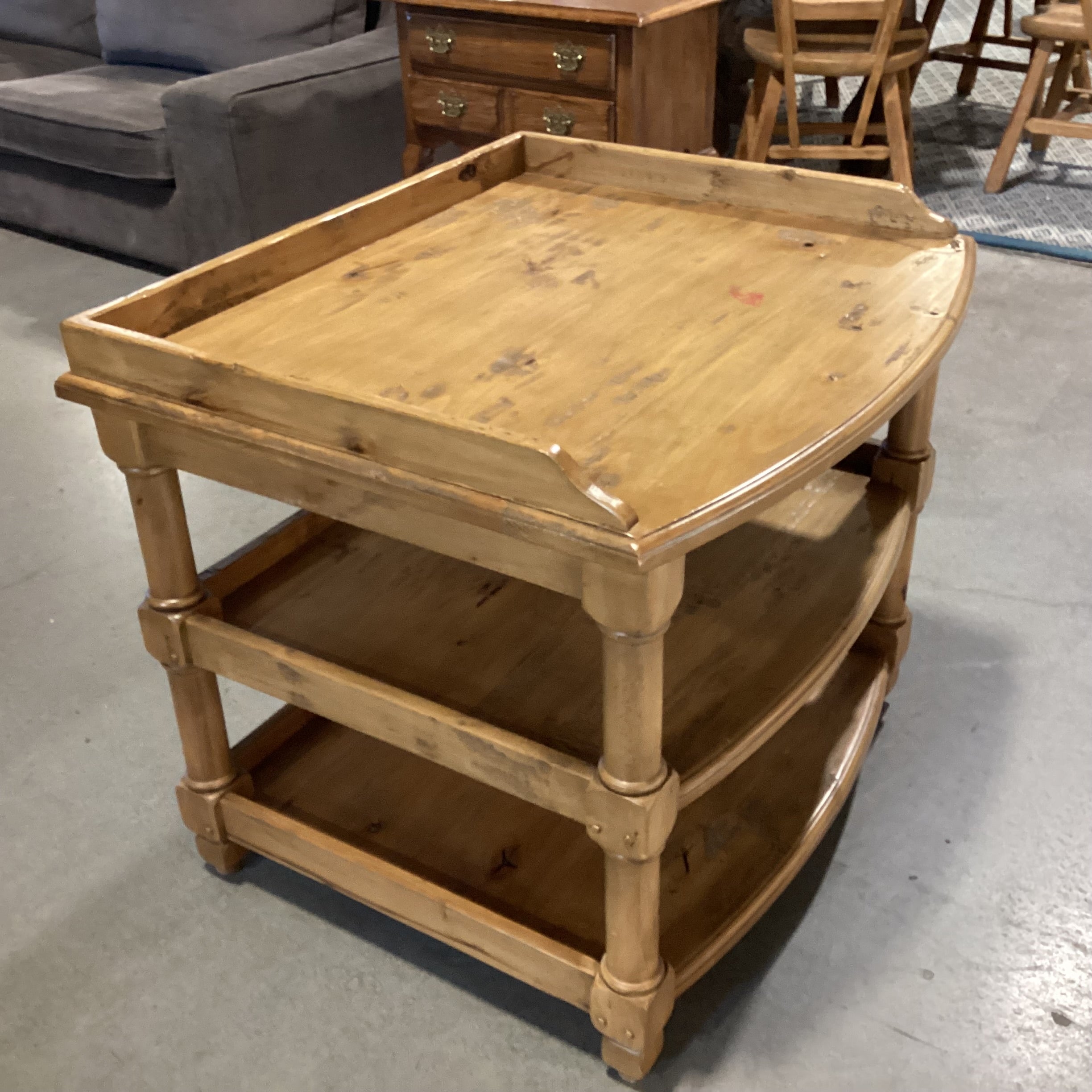 Distressed Finished Wood 3 Tiered End Table 32"x 26"x 28"