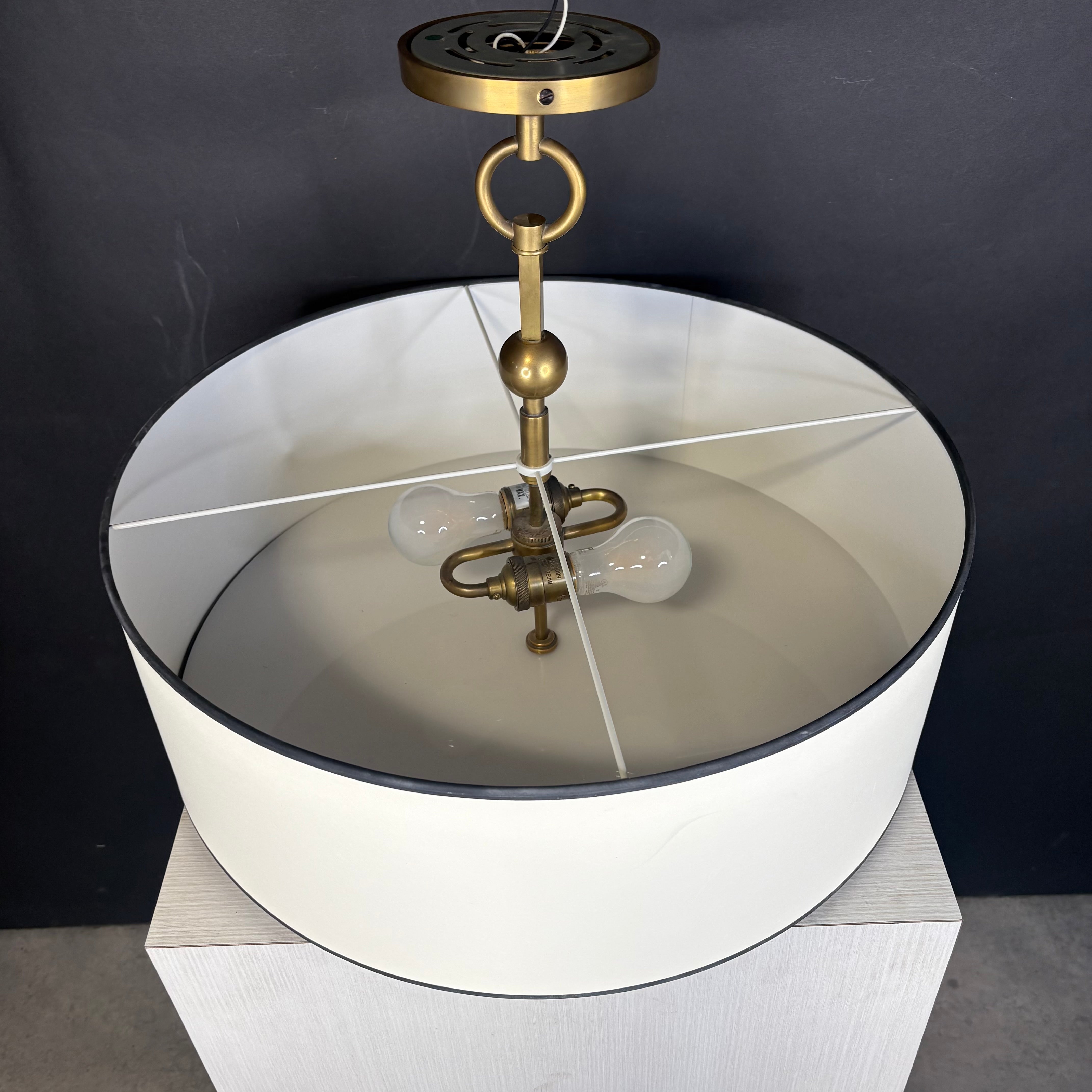 Visual Comfort Reed 2-Light Brass with Drum Shade Ceiling Pendant 22” Diameter x 18”