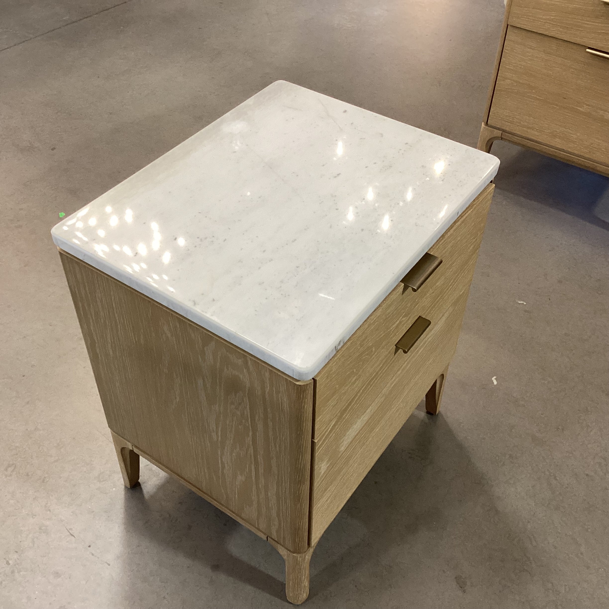 Williams Sonoma Parker Marble Top & Washed Oak 2 Drawer Nightstand 21"X 18"X 25.5"