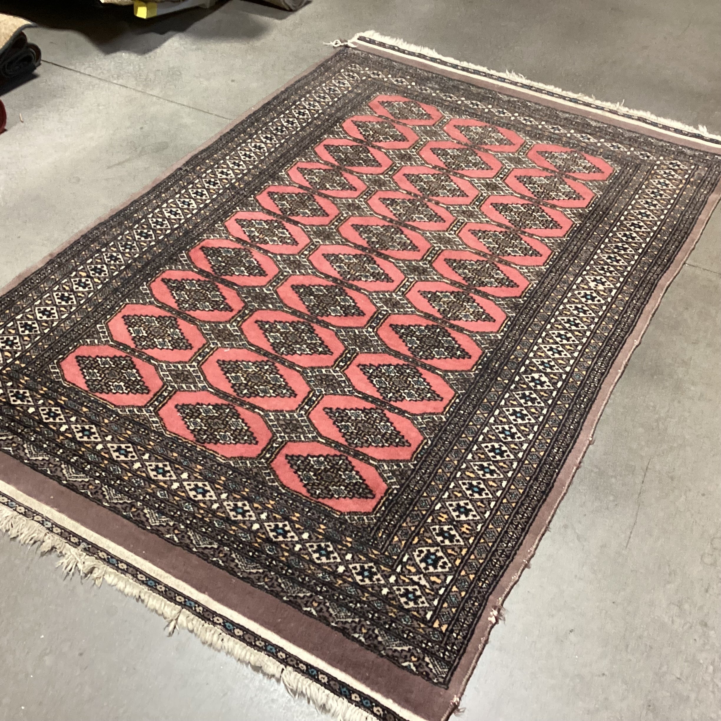 Vintage Pakistan Red Blue Brown Hand Woven Wool Rug 4'3"x 6'7"