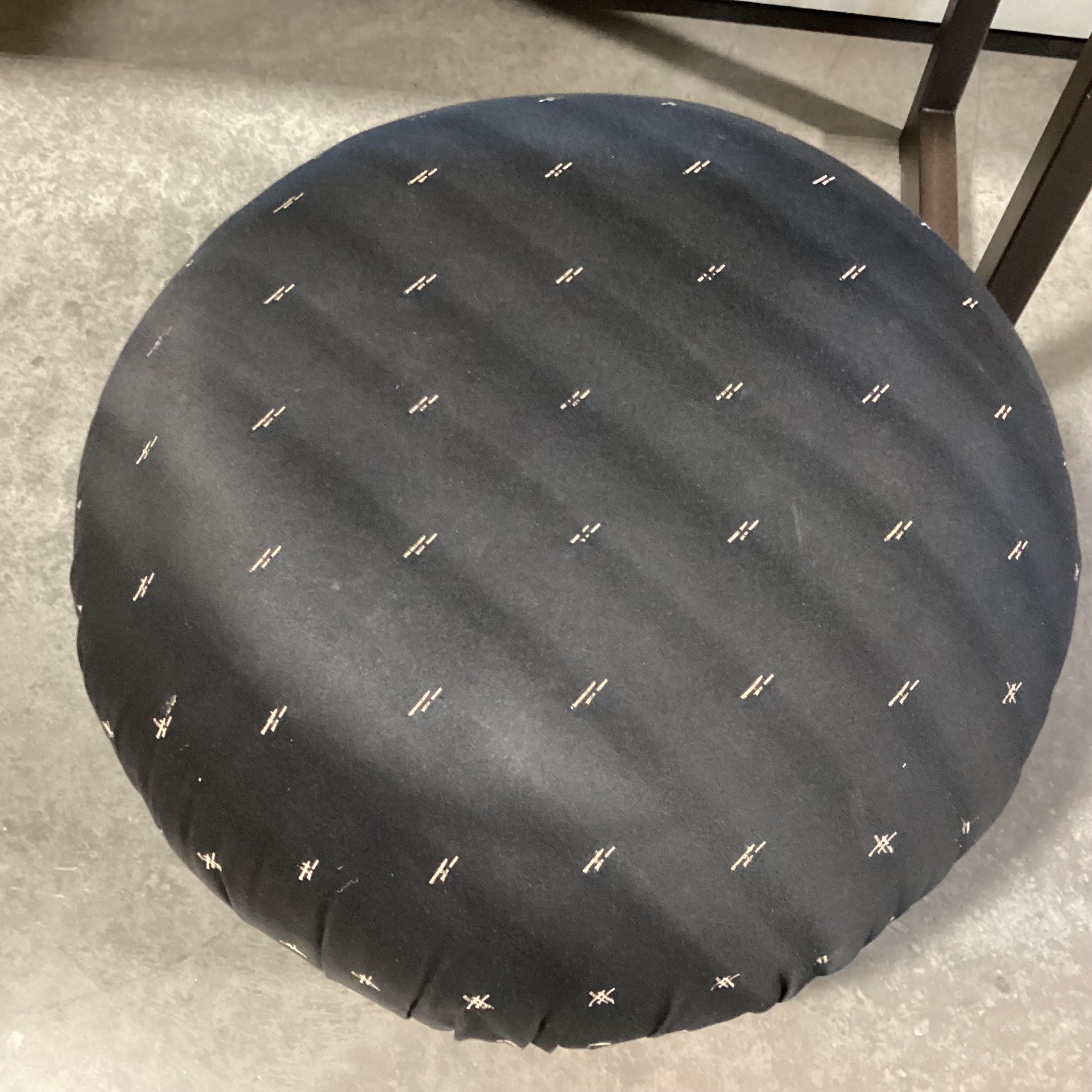 Black with Stitched Accent Pattern Round Ottoman 26" Diameter x 17"