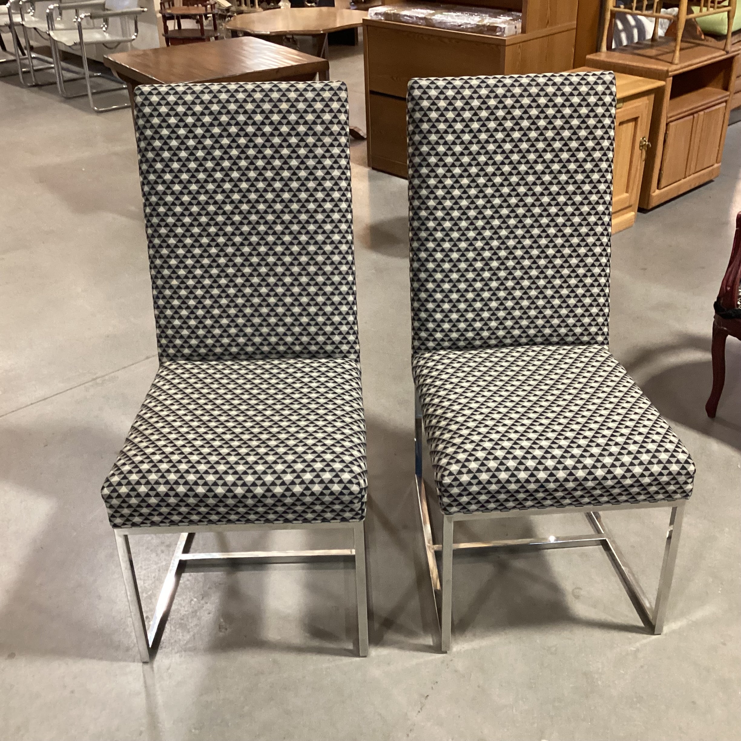 SET of 2 Modern Black Beige Pattern & Chrome Dining Chairs 20"x 25"x 41"