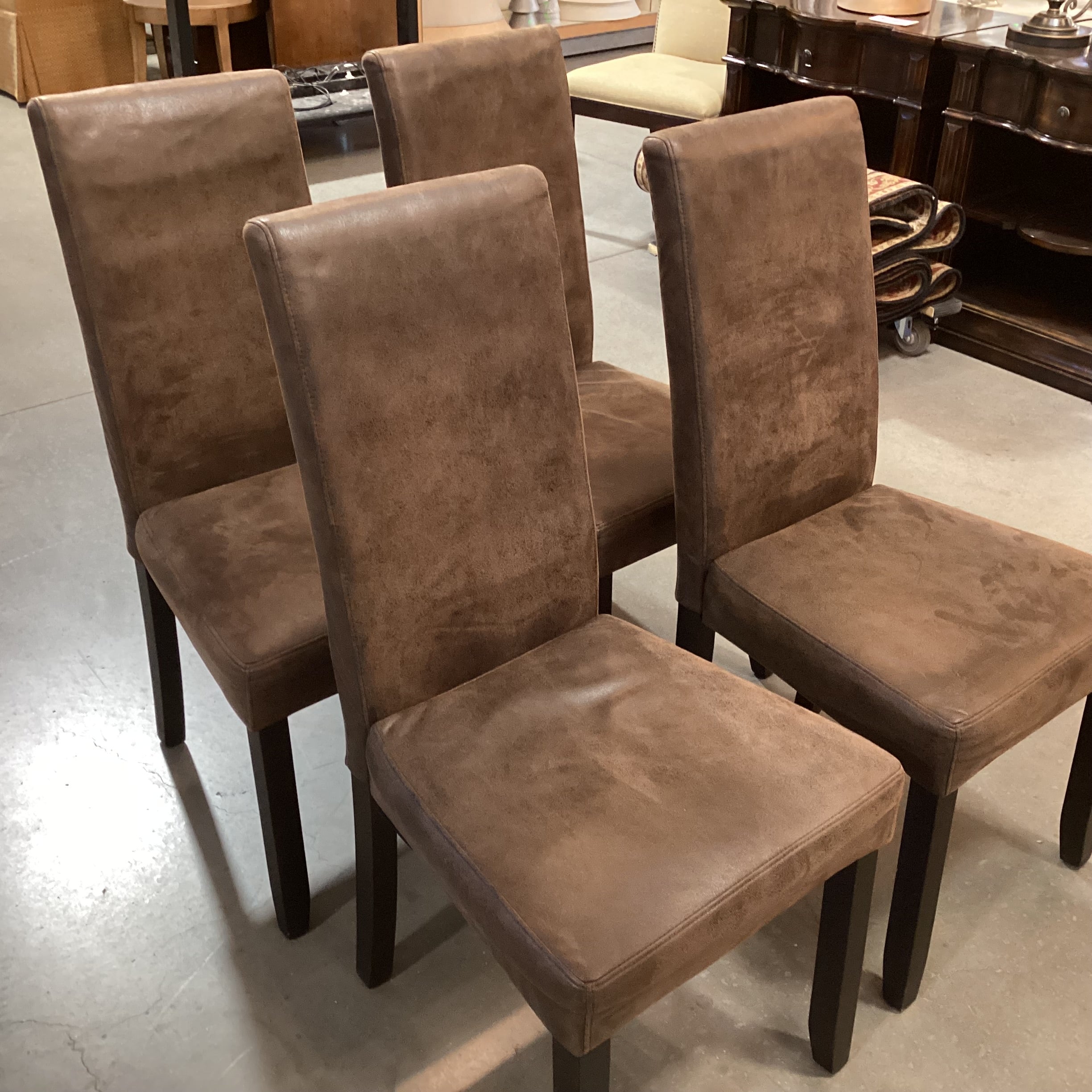 SET of 4 Faux Micro Suede & Dark Wood Dining Chairs 20"x 22"x 40"