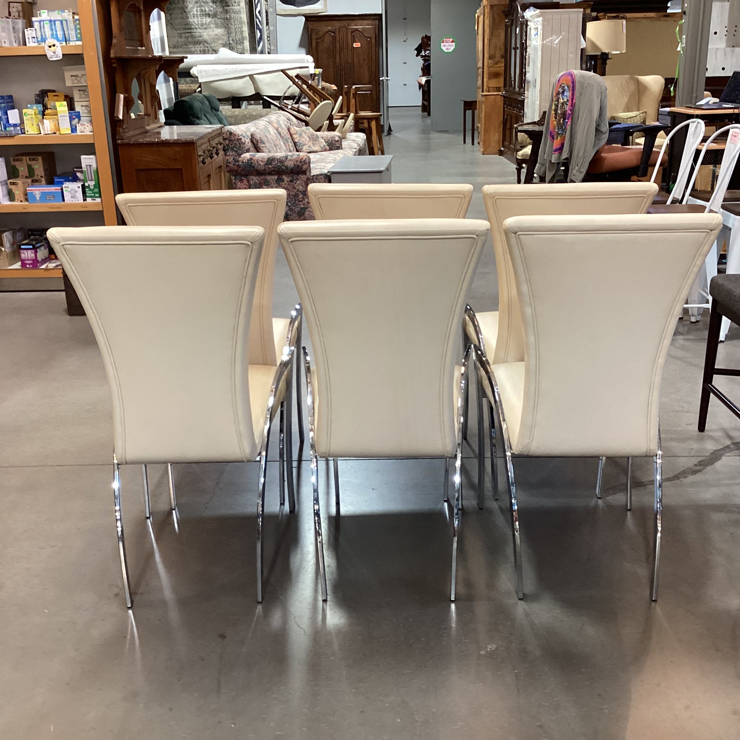 SET of 6 Elite Manufacturing Modern Blonde Leather & Chrome Dining Chairs 20"x 24"x 40"