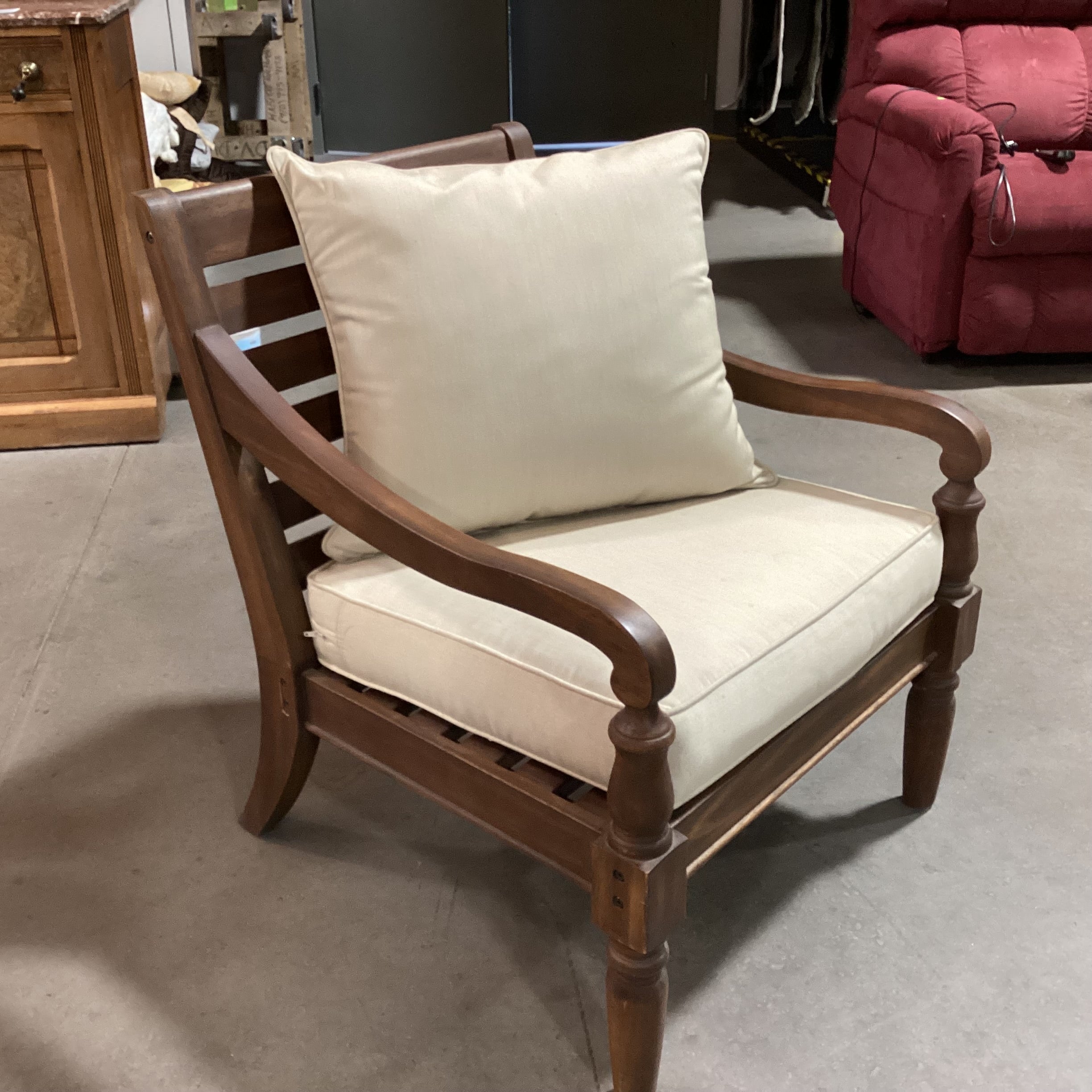 Outdoor Wood with Beige Cushions Patio Chair 28"x 30"x 34"