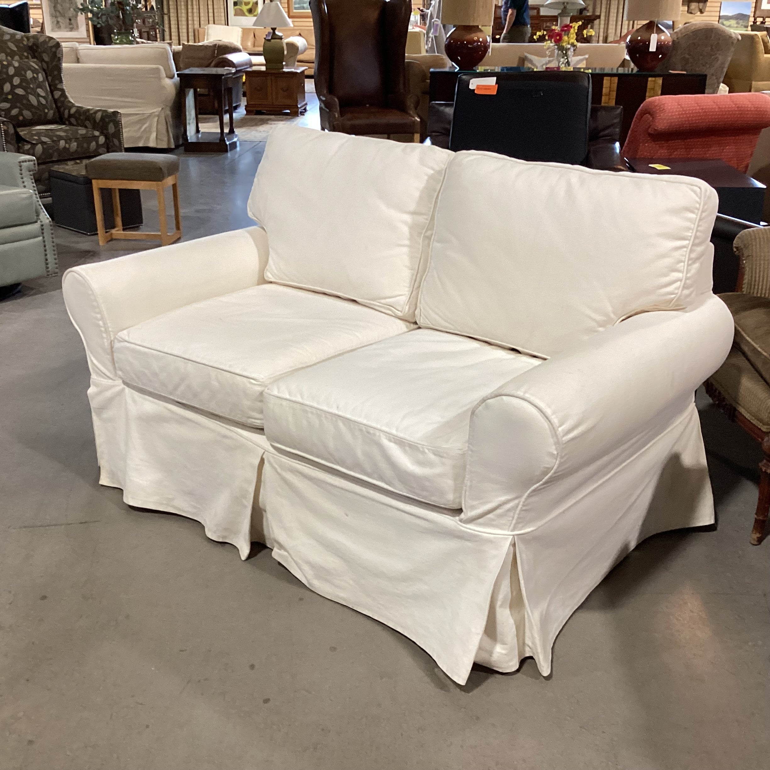 Pottery Barn Cream Slipcover Loveseat Sofa 61"x 36"x 37"
