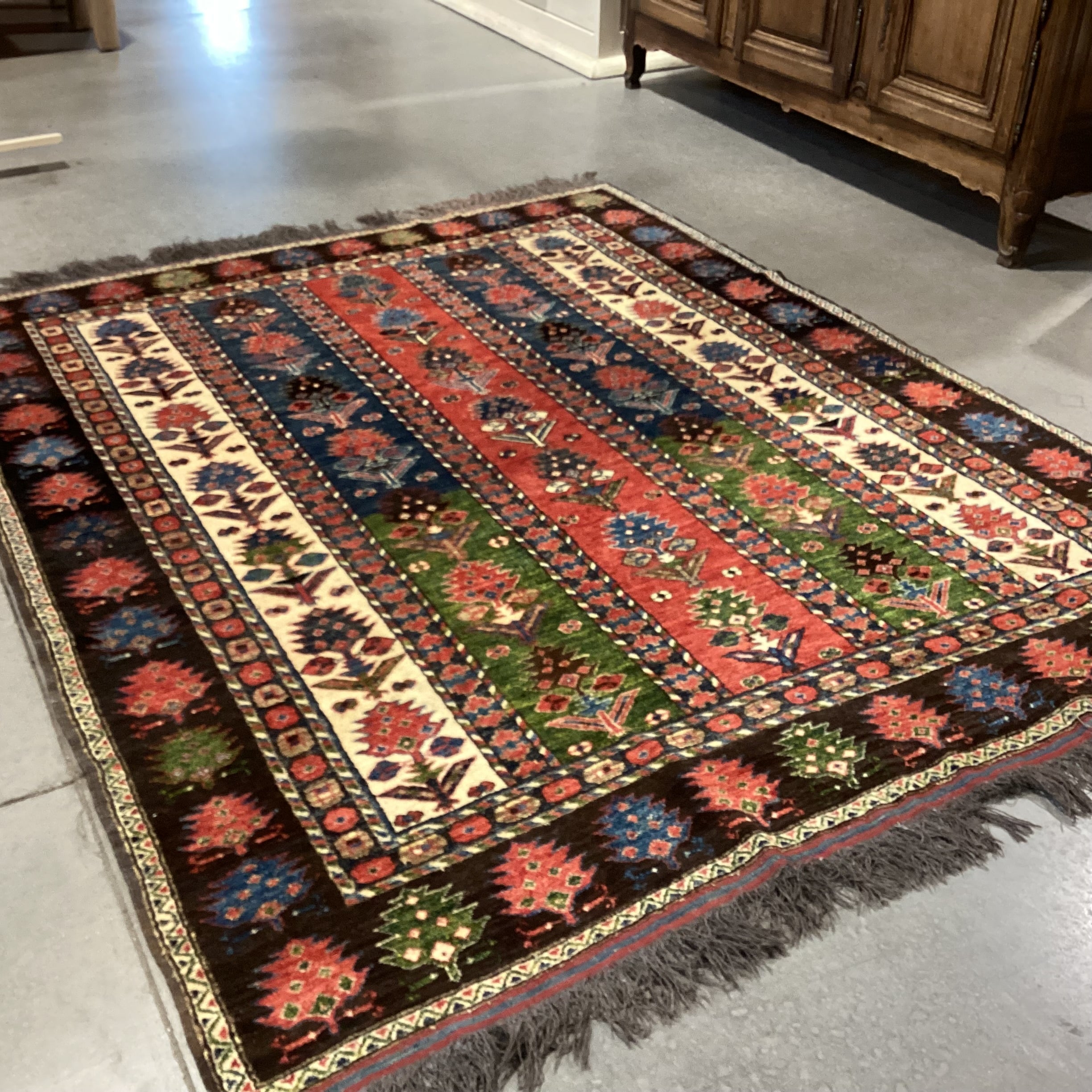 Vintage Red Blue Green Brown Kazak Hand Woven Wool Rug 6'5"x 8'5"
