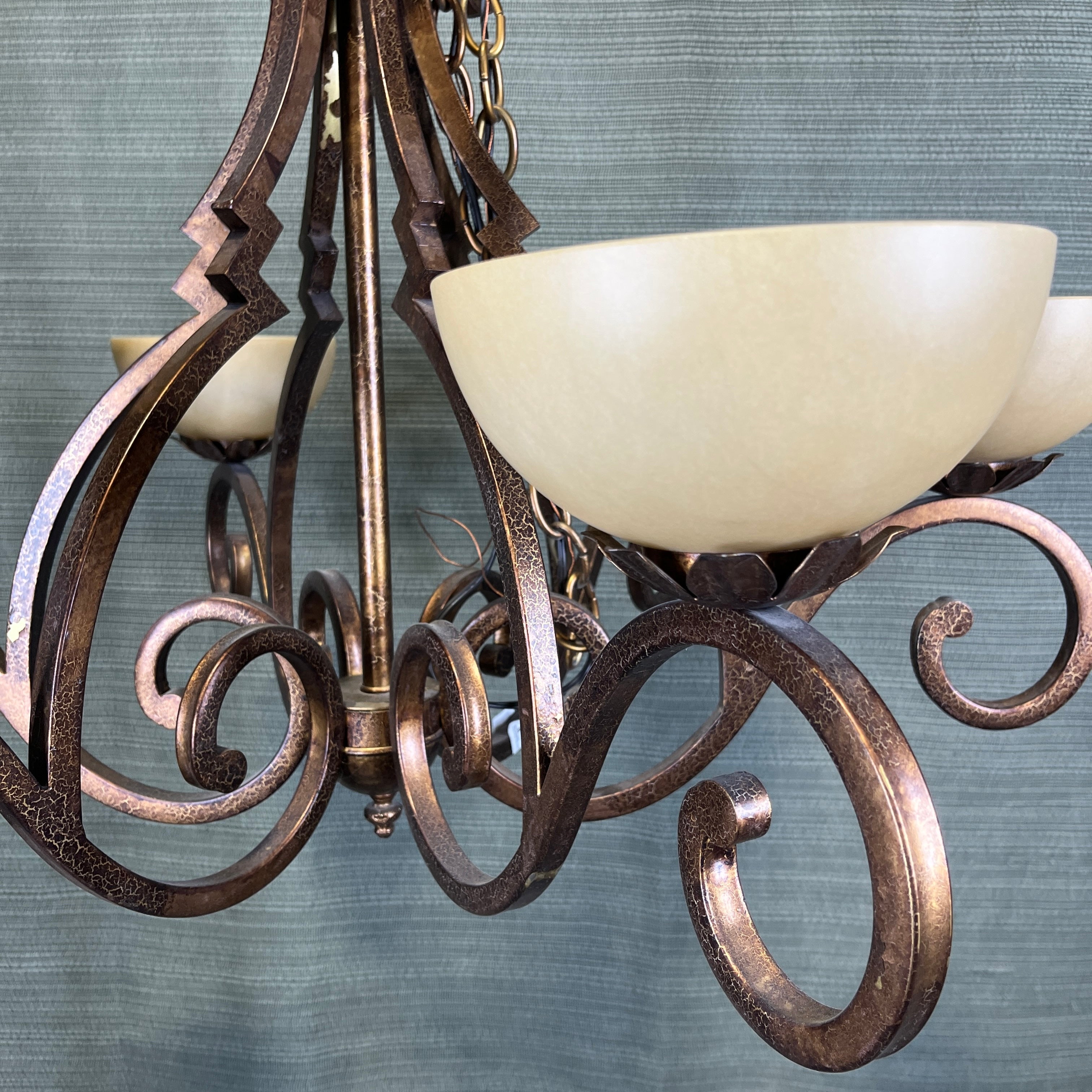 Luminaire 6-Light Bronze Crackle with Alabaster Shades Chandelier 36” Diameter x 24” - 95”