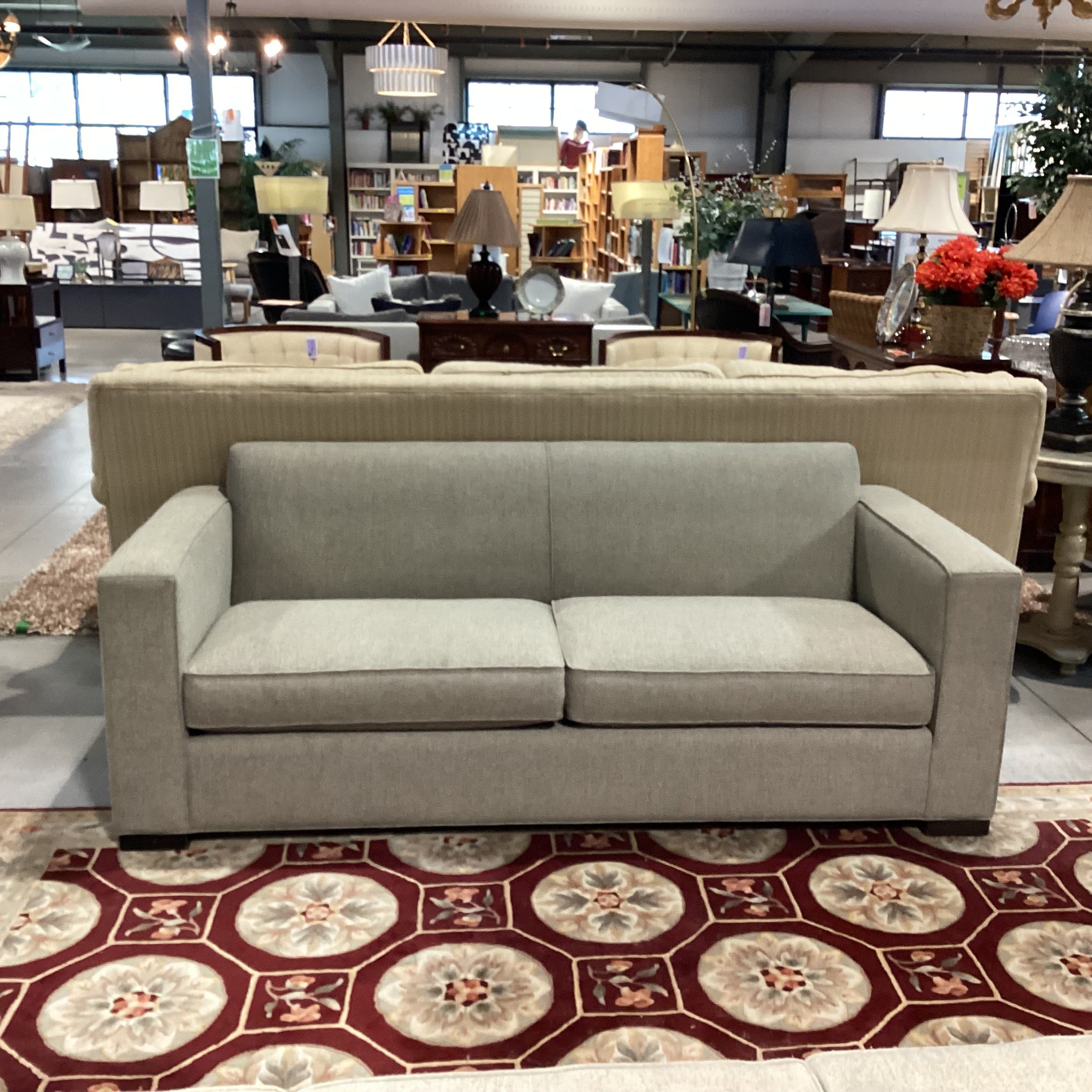 McCreary Modern Room & Board Heathered Beige Grey Woven Modern Track Arm Sofa 82"x 36"x 32"