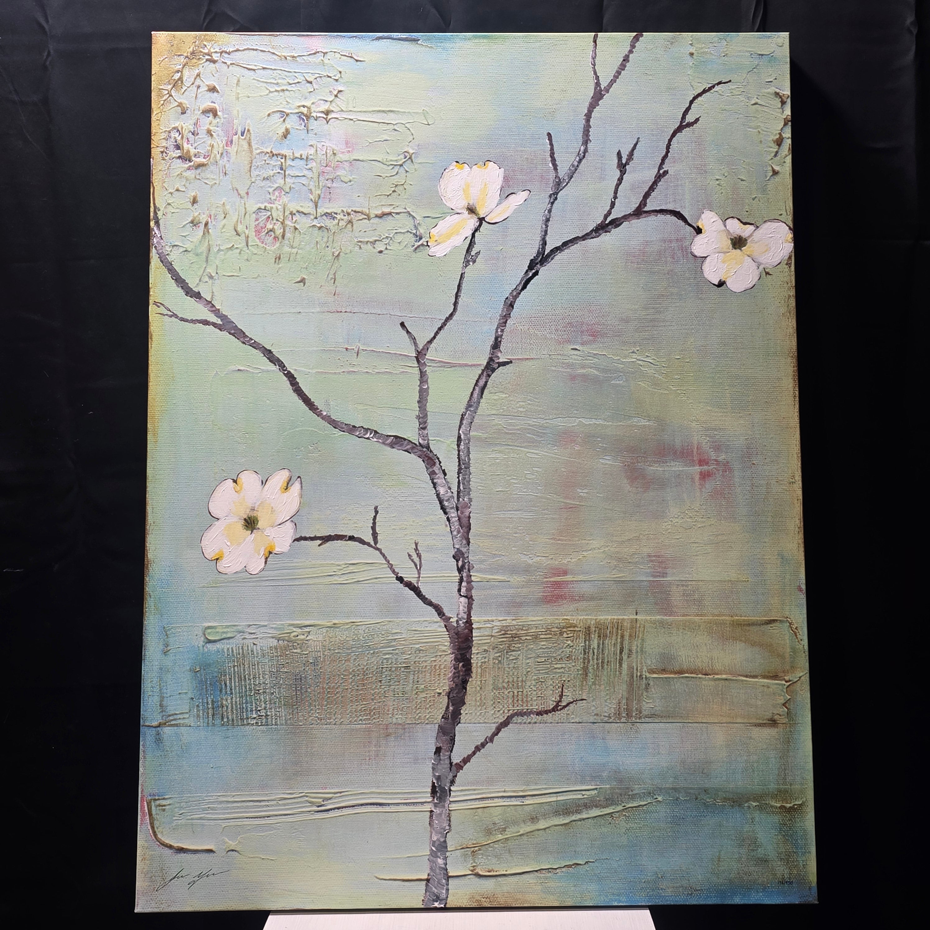 Laura Gunn's "Dogwood on Turquoise" Canvas Print Signed Comes with Certificate of Authenticity 146/950 36"x48"