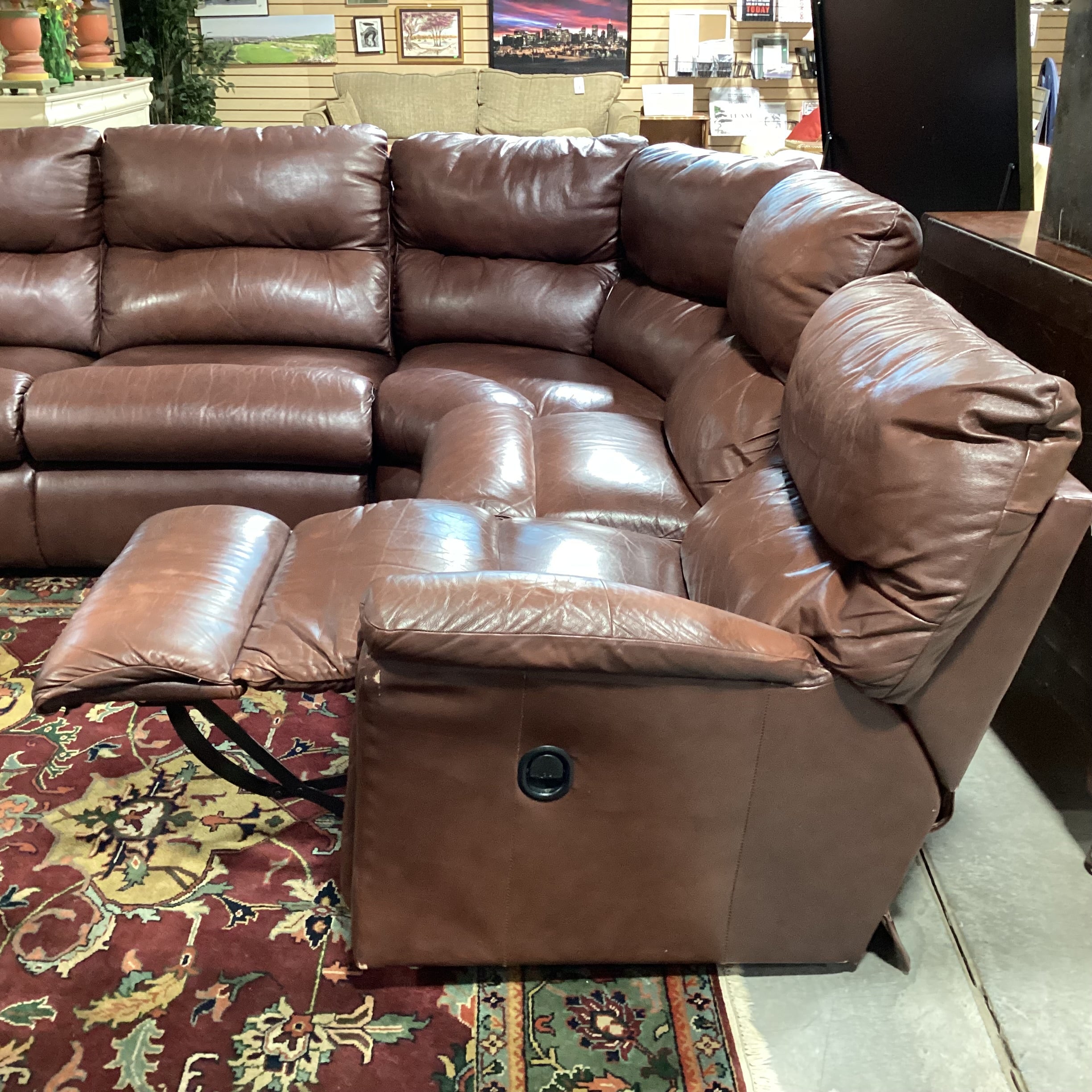 La-z Boy Brown Leather with End Recliners & Chaise 4pc Sectional 140"x 96"x 40"x 30"