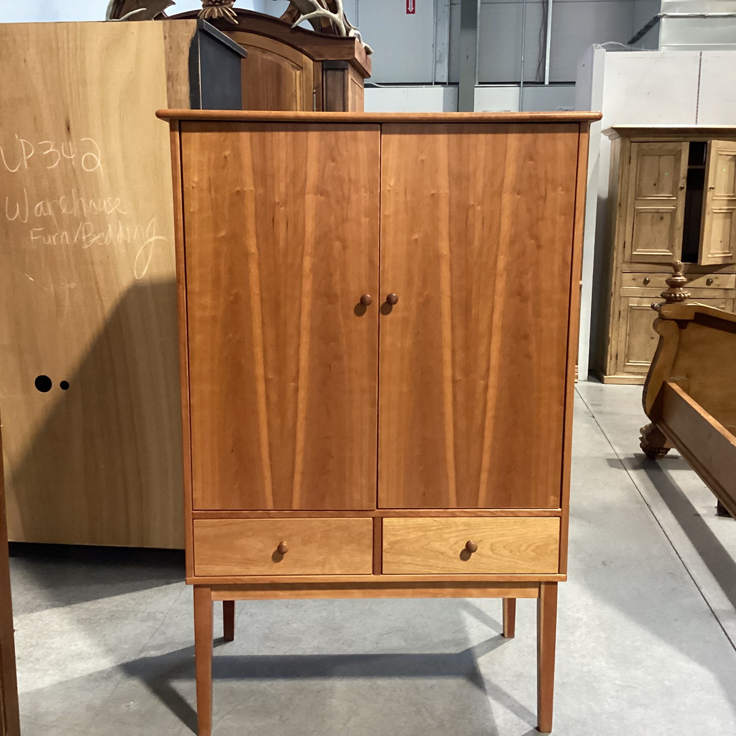 Danish Modern Wood & Laminate Veneer 2 Door 2 Drawer Armoire 40"x 23.5"x 61,5"