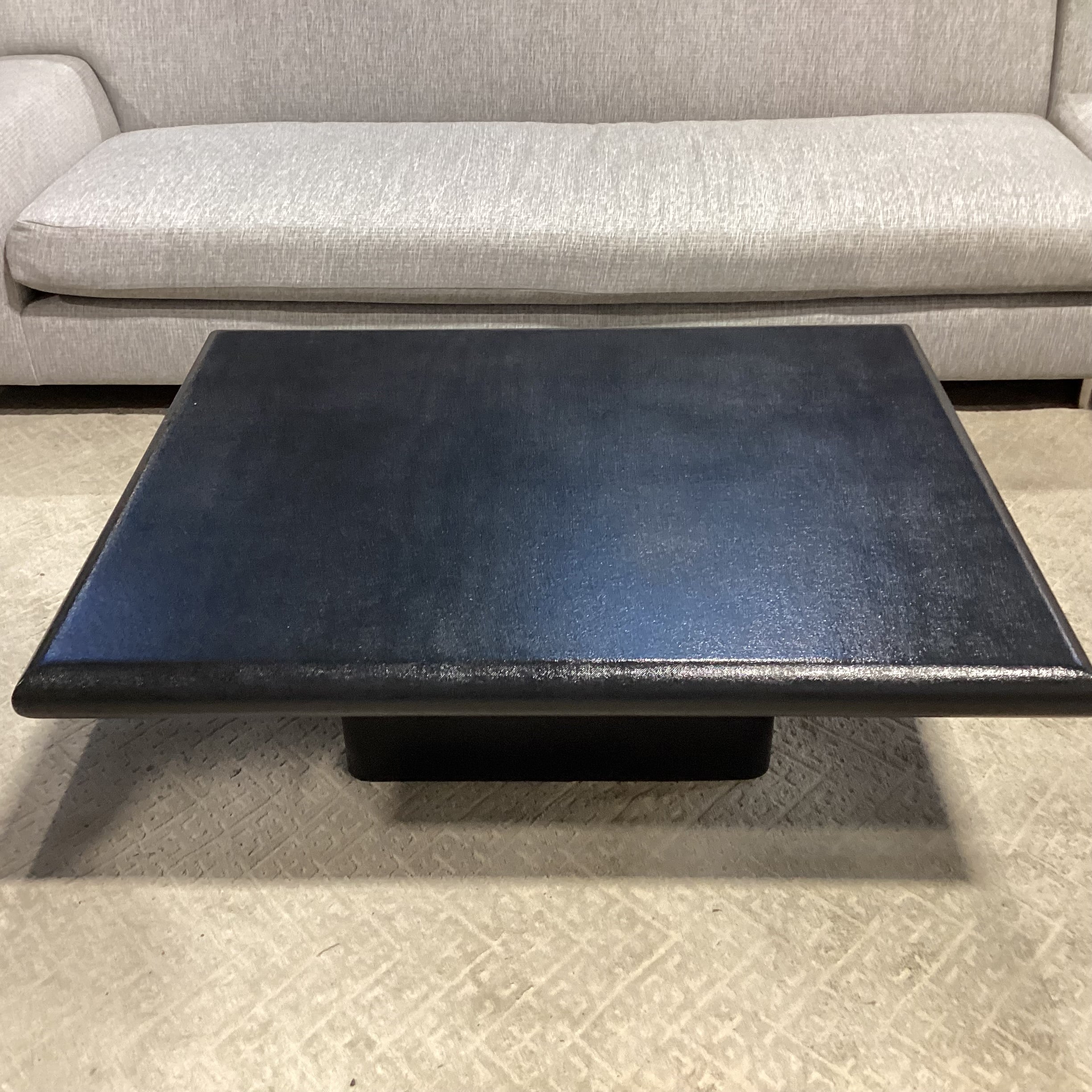 Custom Modern Black Lacquered Linen Wrapped Coffee Table 50"x 40"x 16"