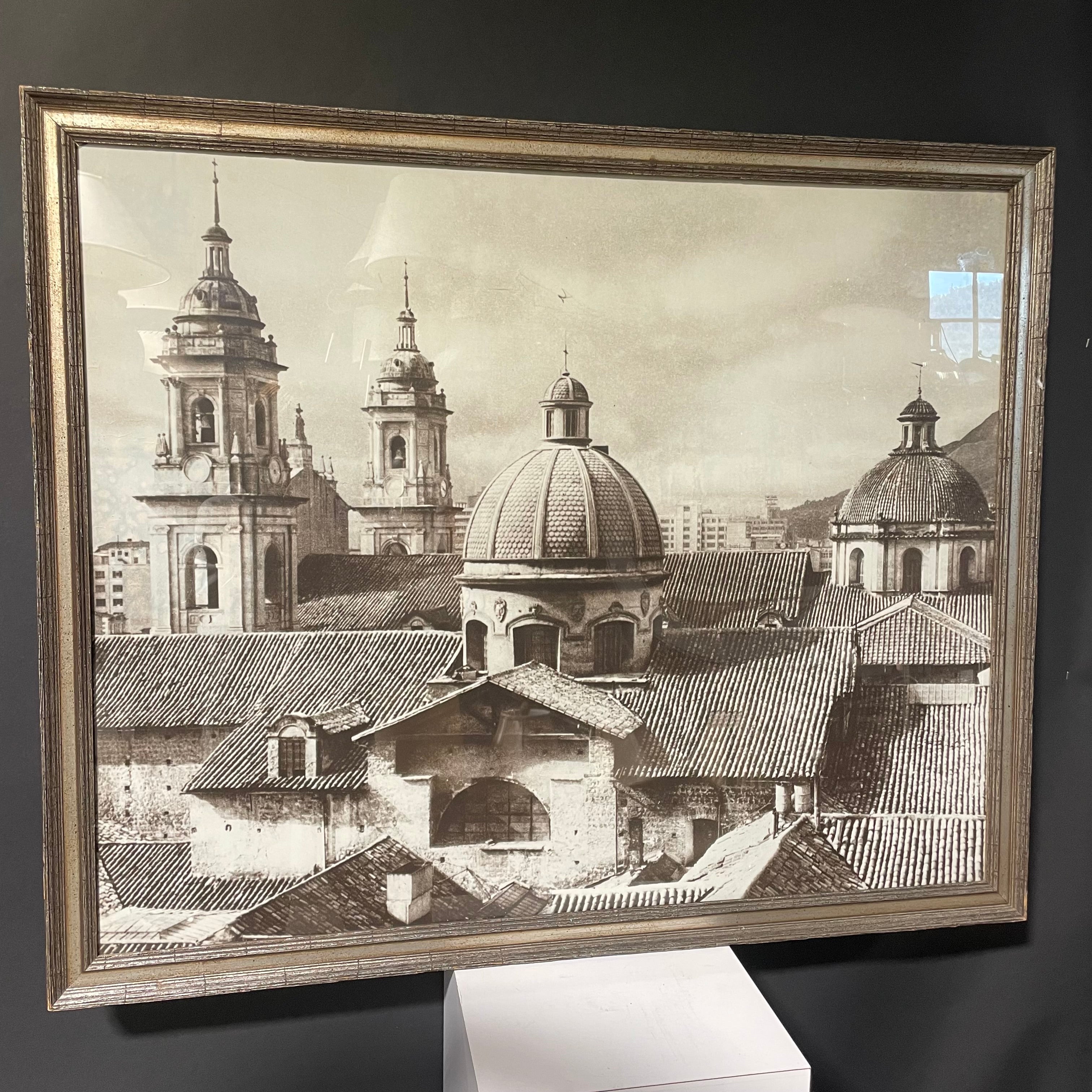 Cathedral Primada De Colombia B&W Photograph In Wooden Silver Frame 42" x 35"