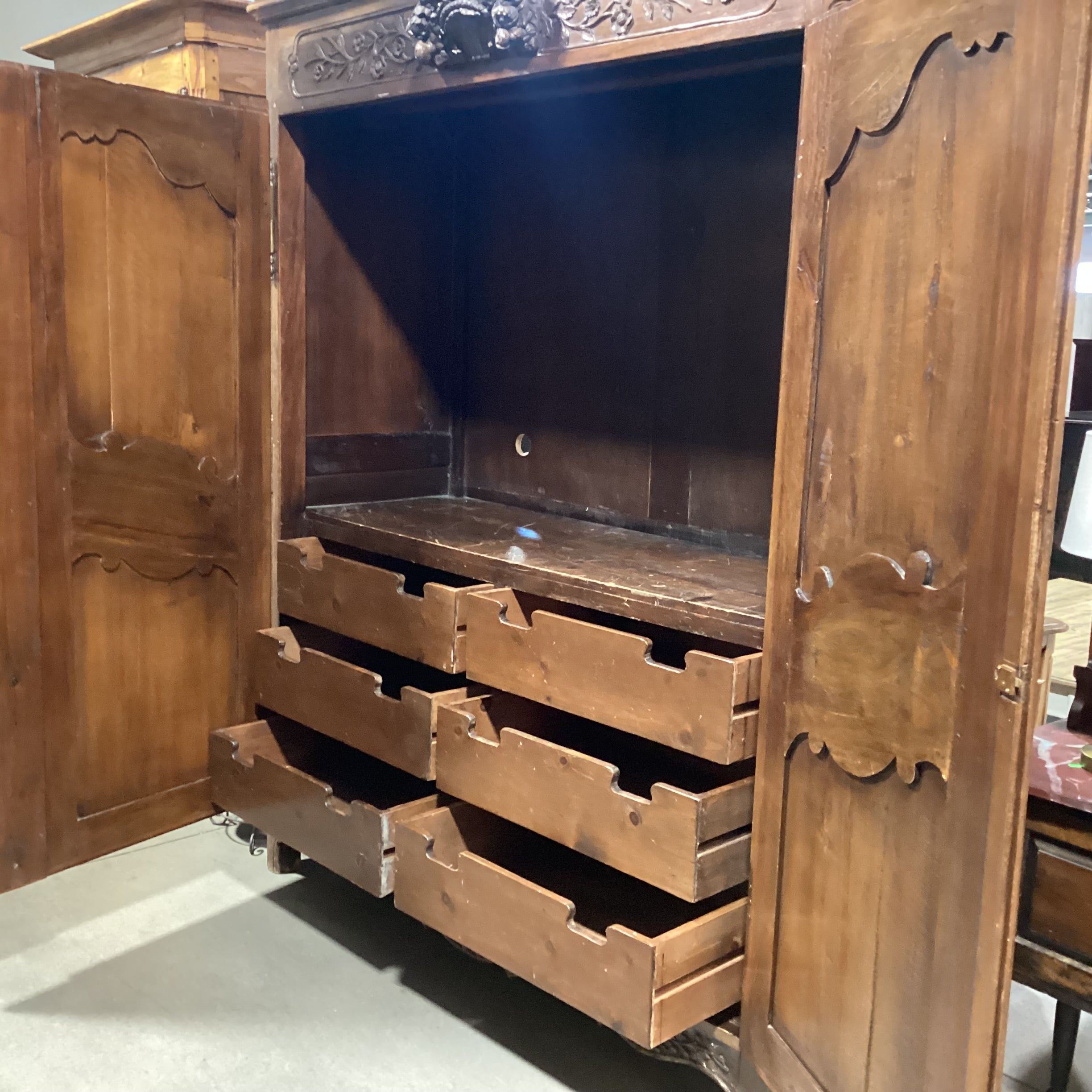 Ornate Carved Bird Floral 2 Door 6 Drawer Armoire 71"x 29"x 88"
