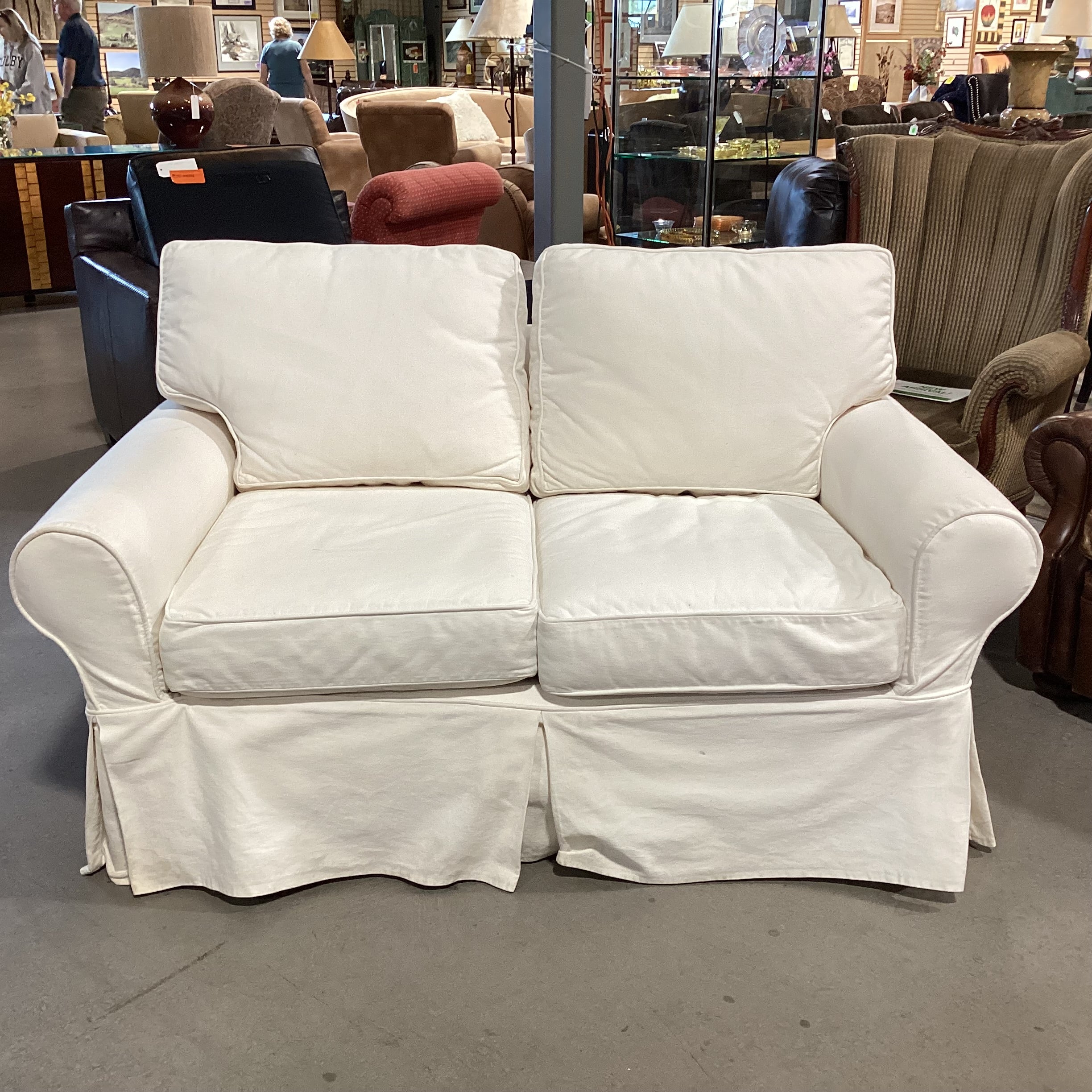 Pottery Barn Cream Slipcover Loveseat Sofa 61"x 36"x 37"
