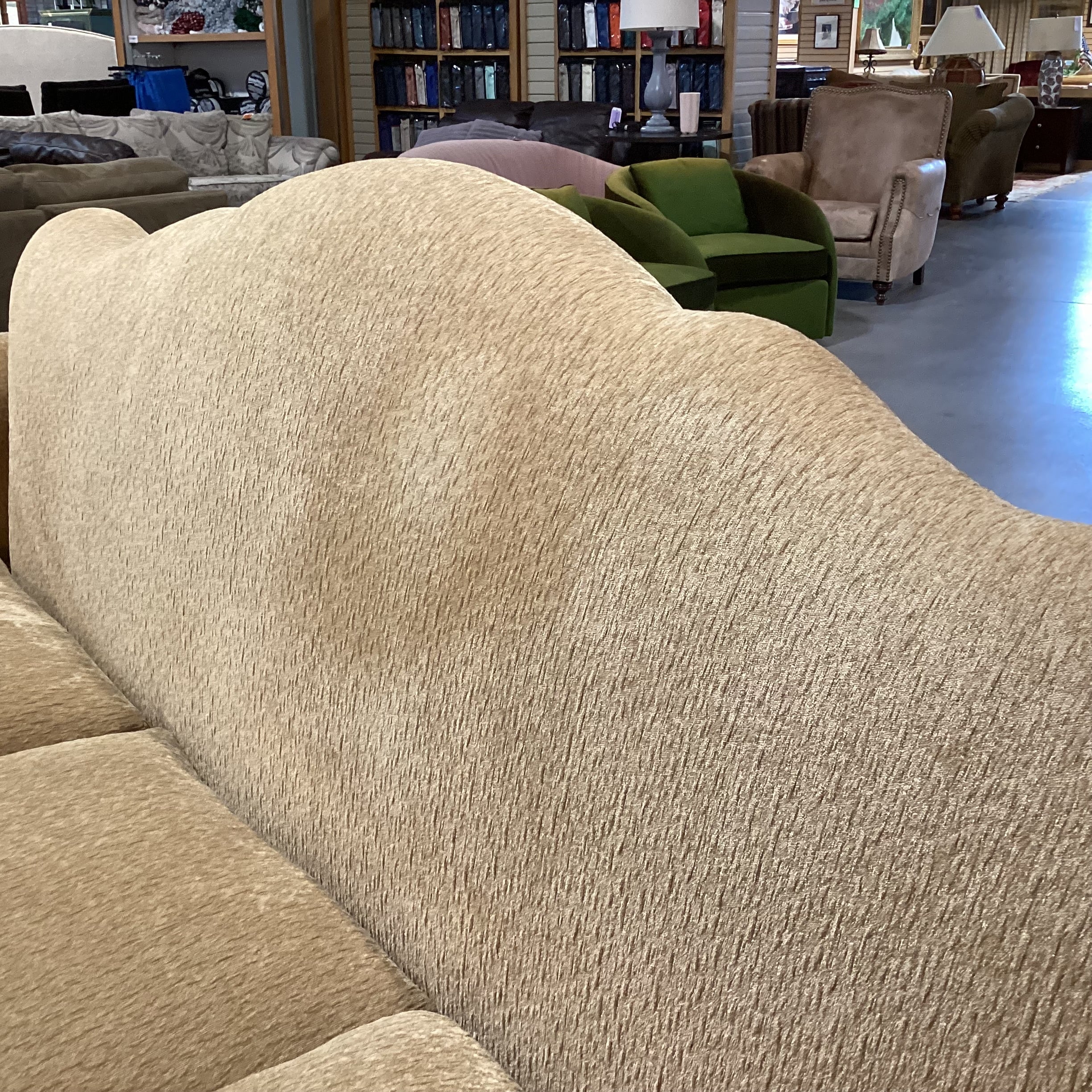 Ralph Lauren St Germain Venetian Gold Chenille Woven Nailhead & Ornate Carved Wood Sofa 103"x 41"x 45"