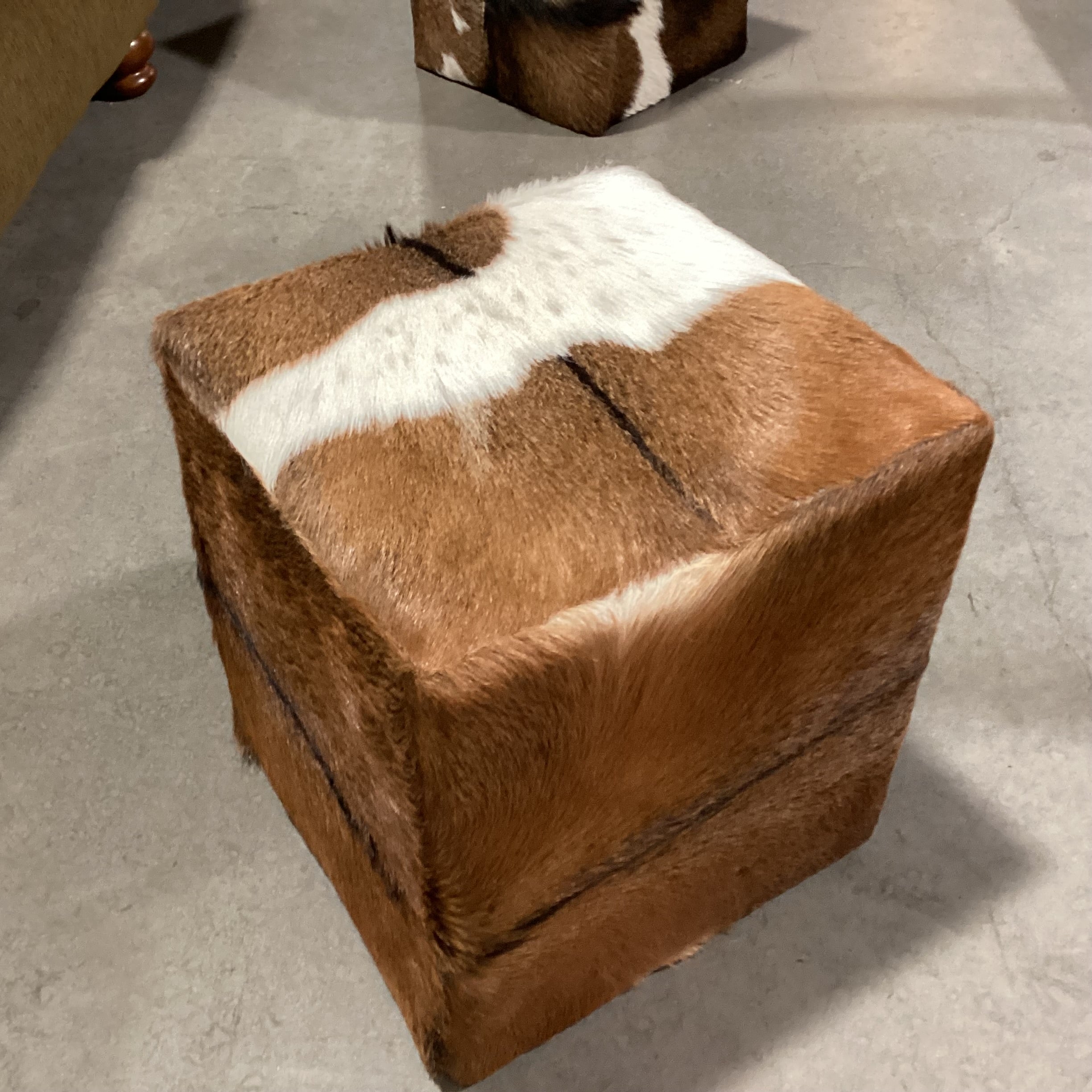 Brown & White Cowhide Cube Ottoman 16"x 16"x 17"