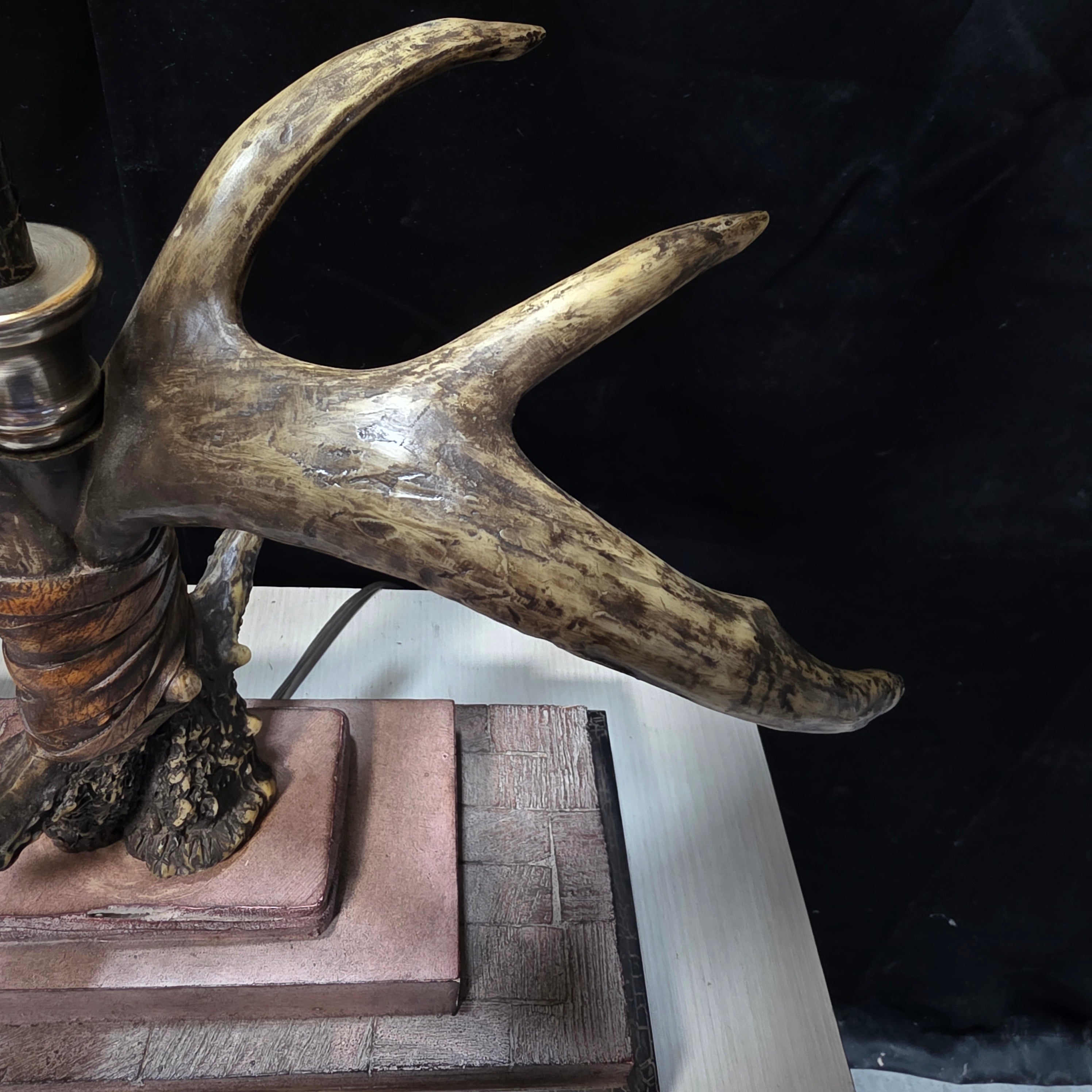 Real Antler Table Lamp with Rawhide Shade17"x9"x32"