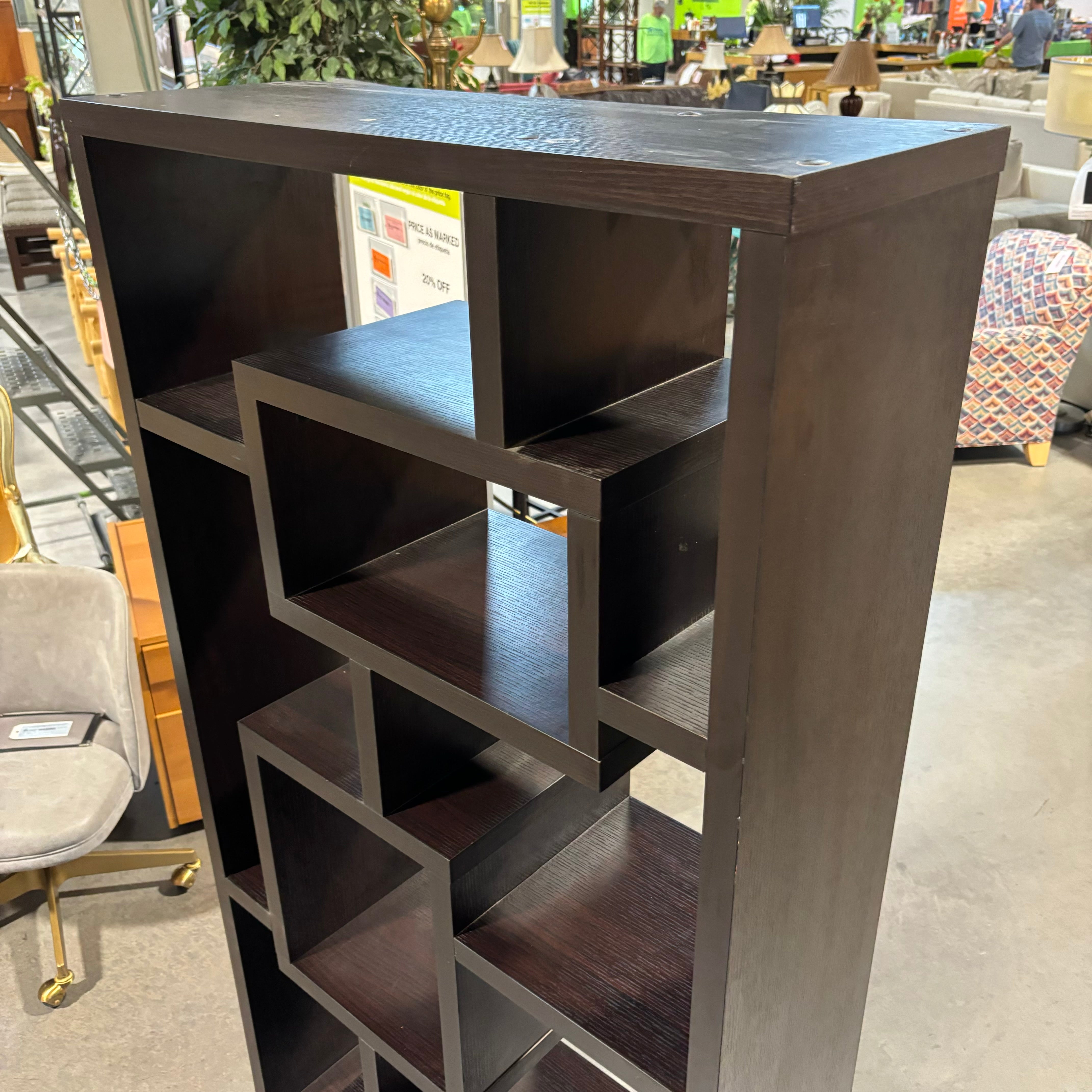 Dark Wood Style Laminate Modern Geometric Style Bookshelf 32"x 12"x 71"