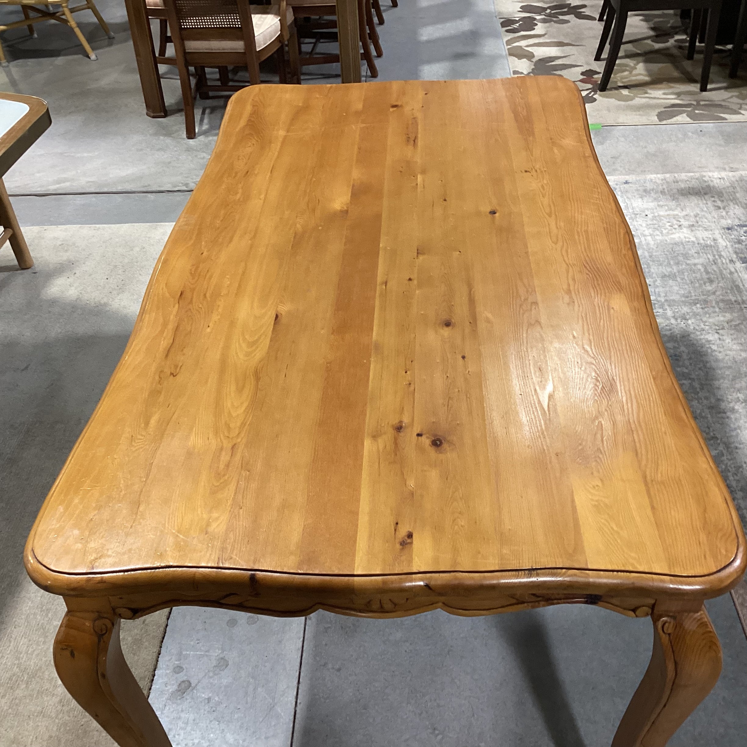 French Country with Carved Detail Finished Pine Dining Table 72"x 38.5"x 32"