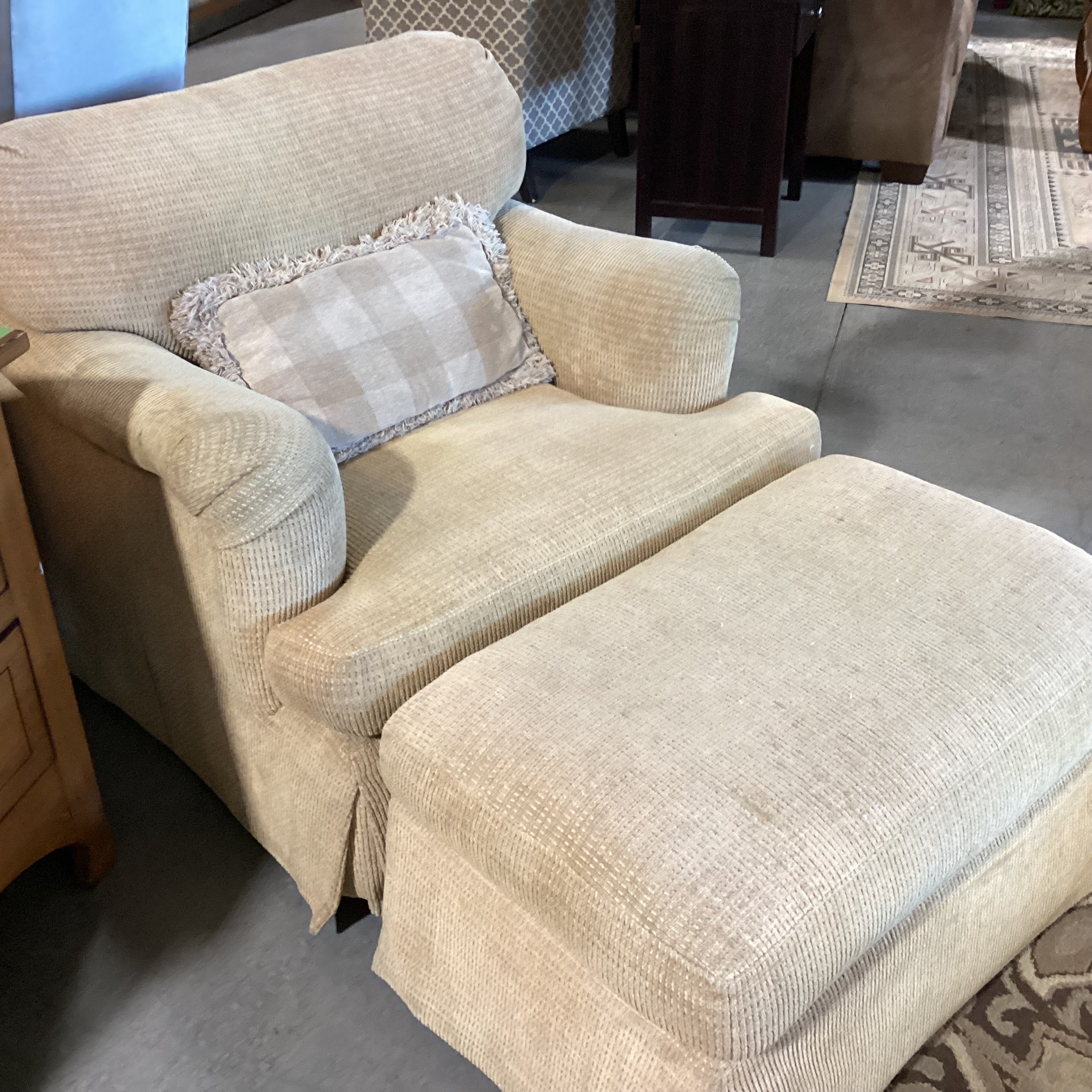 Lockhart Furniture Golden Chenille Woven & Down Mix with Ottoman on Casters Chair 36"x 36"x 31"
