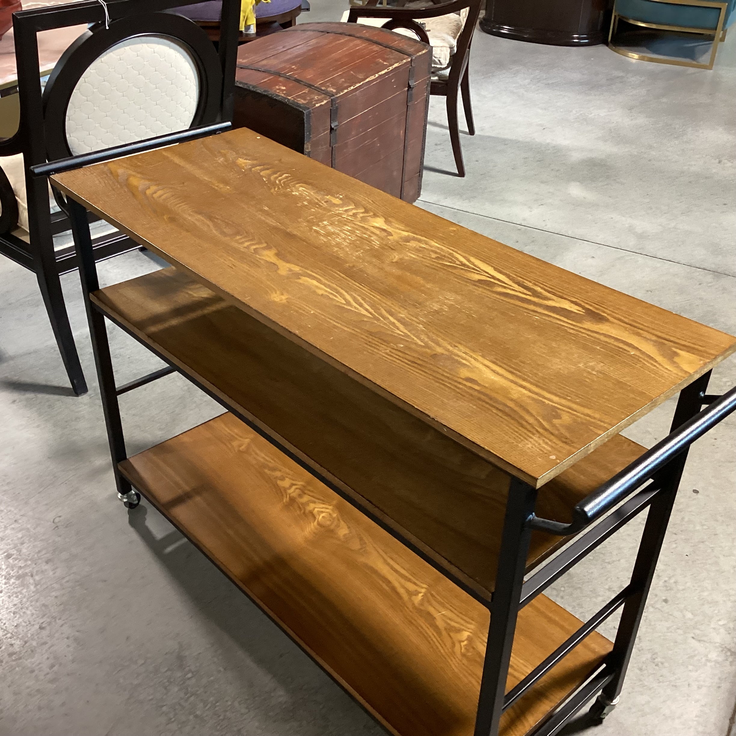 Metal & Wood Shelves on Casters Bar Cart Buffet 49"x 18"x 32"