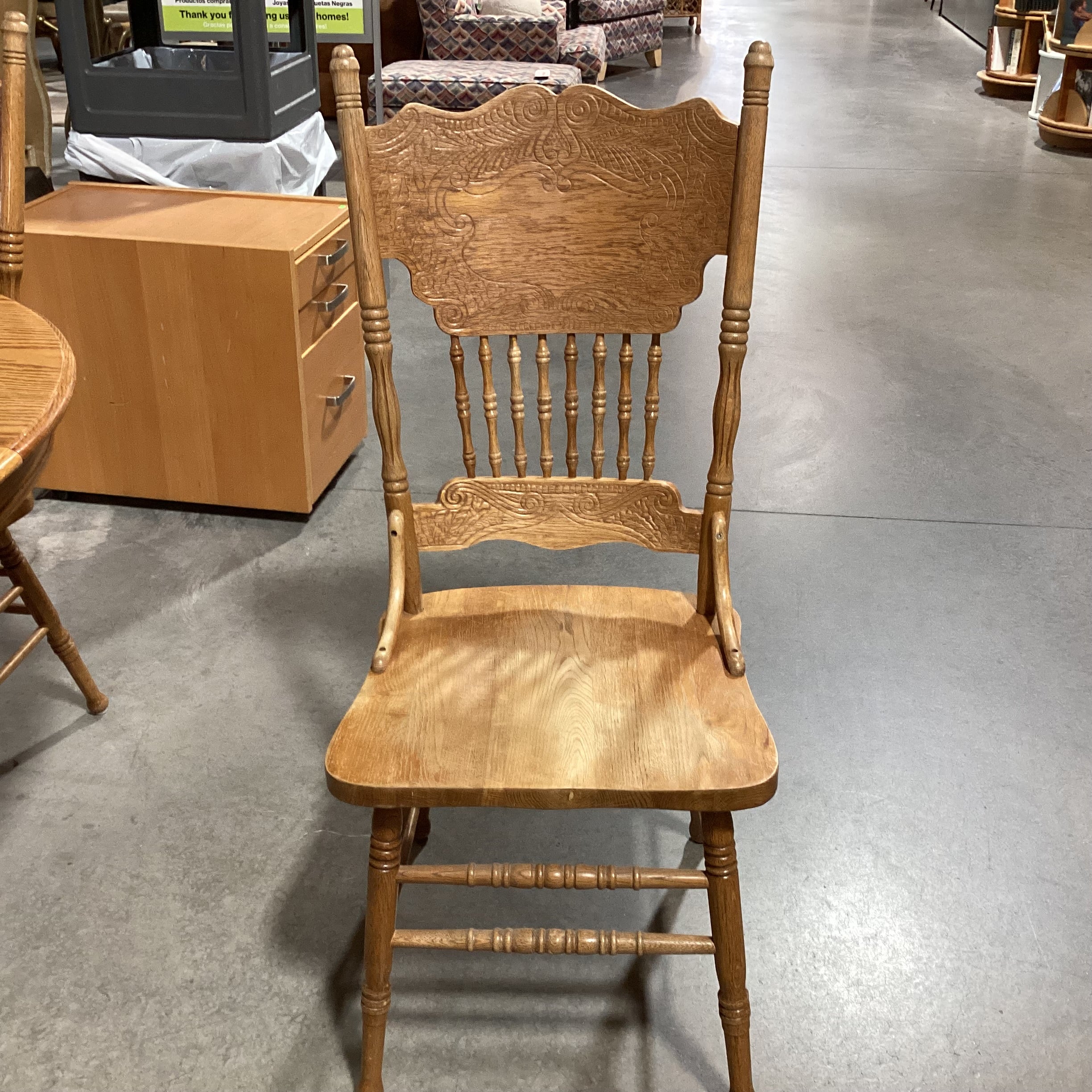 Round to Oval Vintage Oak 1 Leaf Table & 4 Pressed Oak Chairs Dining Set 48" to 72"x 48"x 30.5"