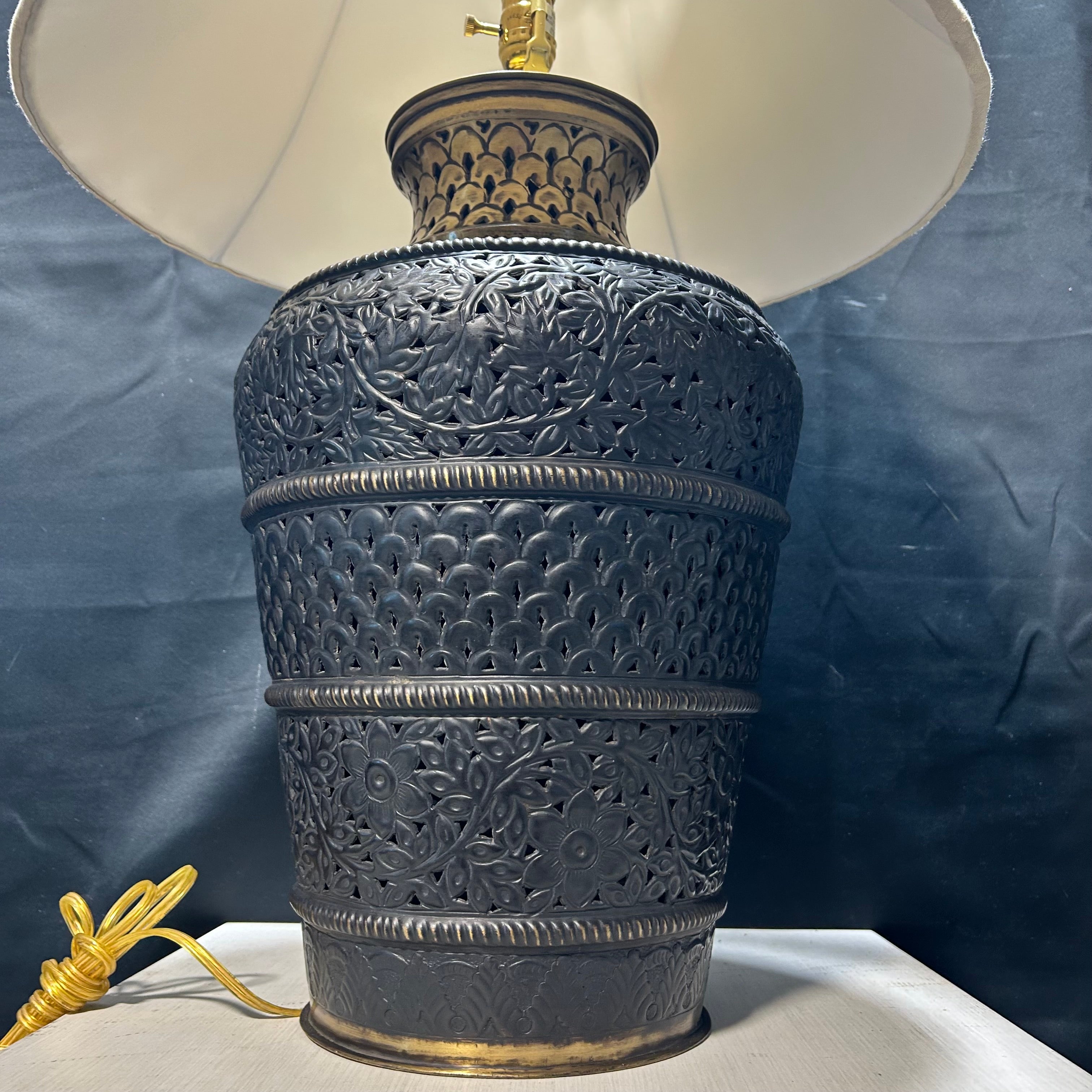 Ornate Brass Metal Relief Detailing Table Lamp 21"x 32"