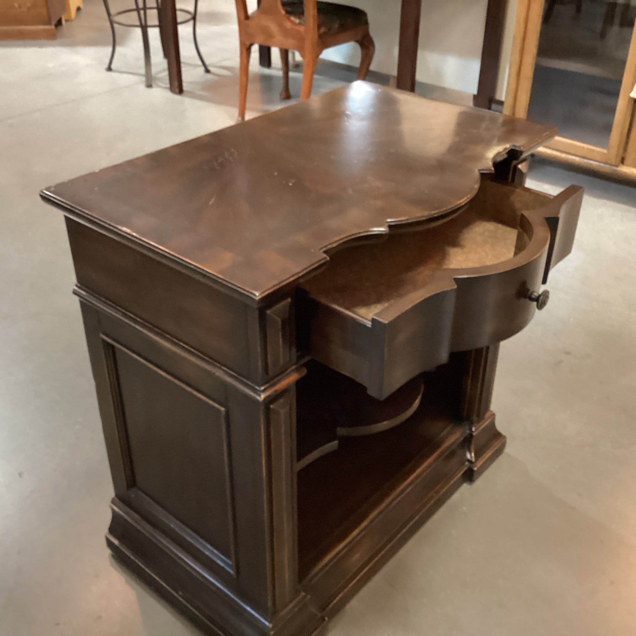 Artistica Dark Finish Serpentine Shape Carved Wood 1 Drawer with Shelves Nightstand 30"x 19"x 30"