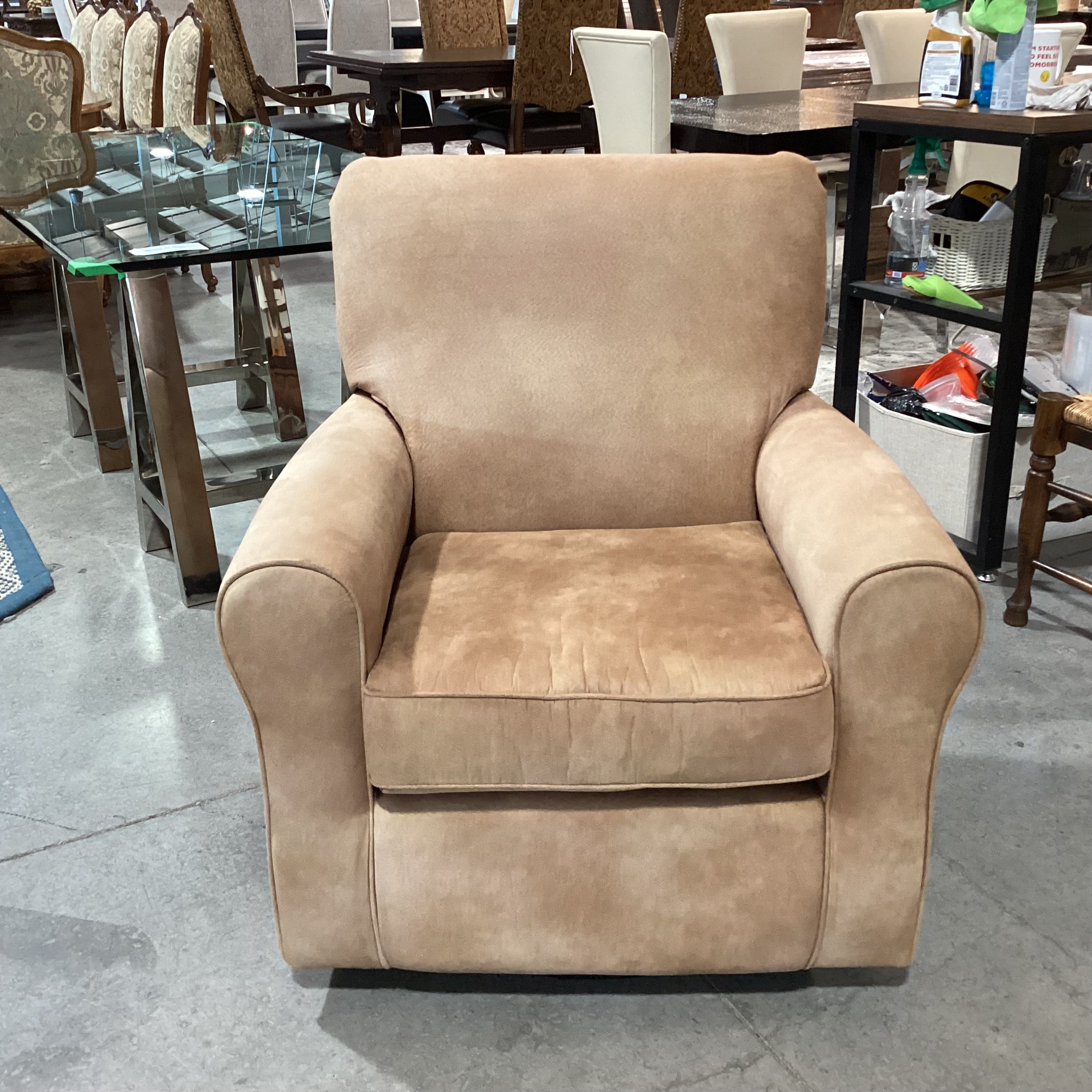 Best Chairs Tan Micro Suede Swivel Rock Chair 35"x 33"x 38"