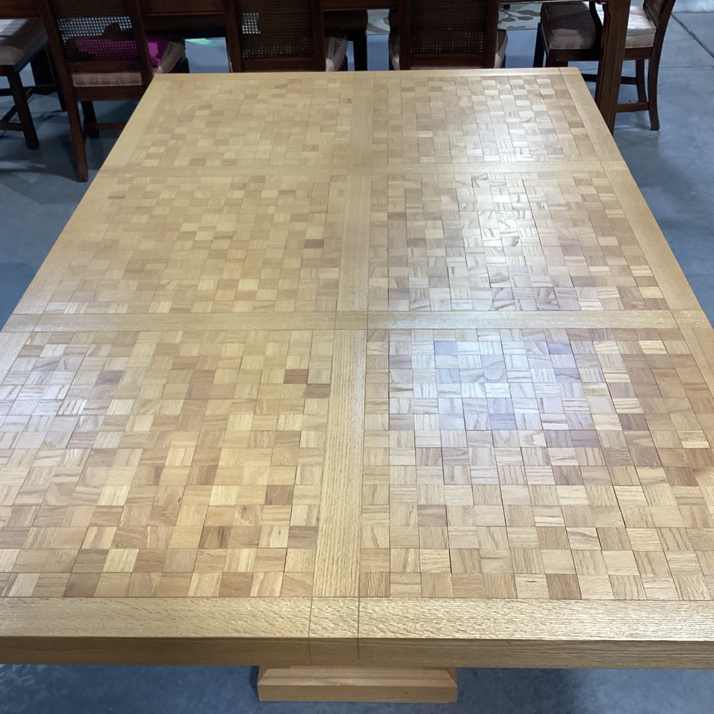 Frank Lloyd Wright Style Light Oak with Block Style Inset Dining Table 77.5"x 49.5"x 29.5"