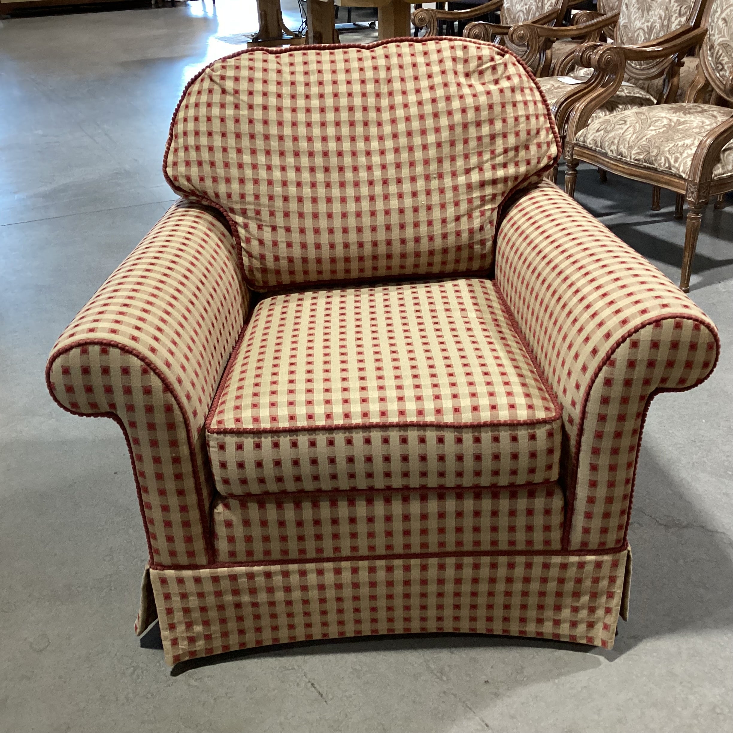 Slifer Designs Red & Tan Raised Checker with Ottoman Chair 38"x 36"x 28"