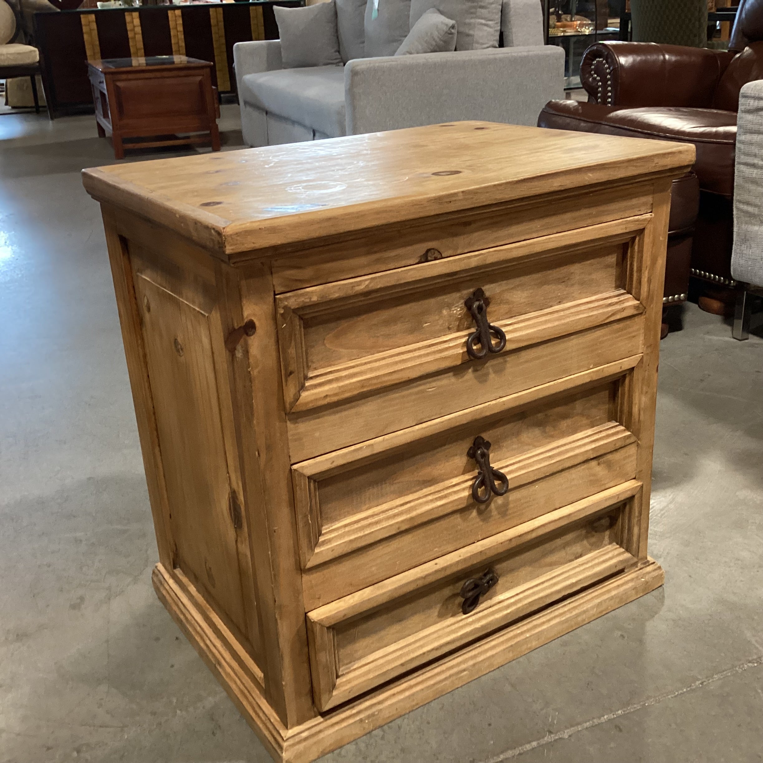 Rustic Natural Pine 3 Drawer End Table 23.5"x 16.5"x 23.5"