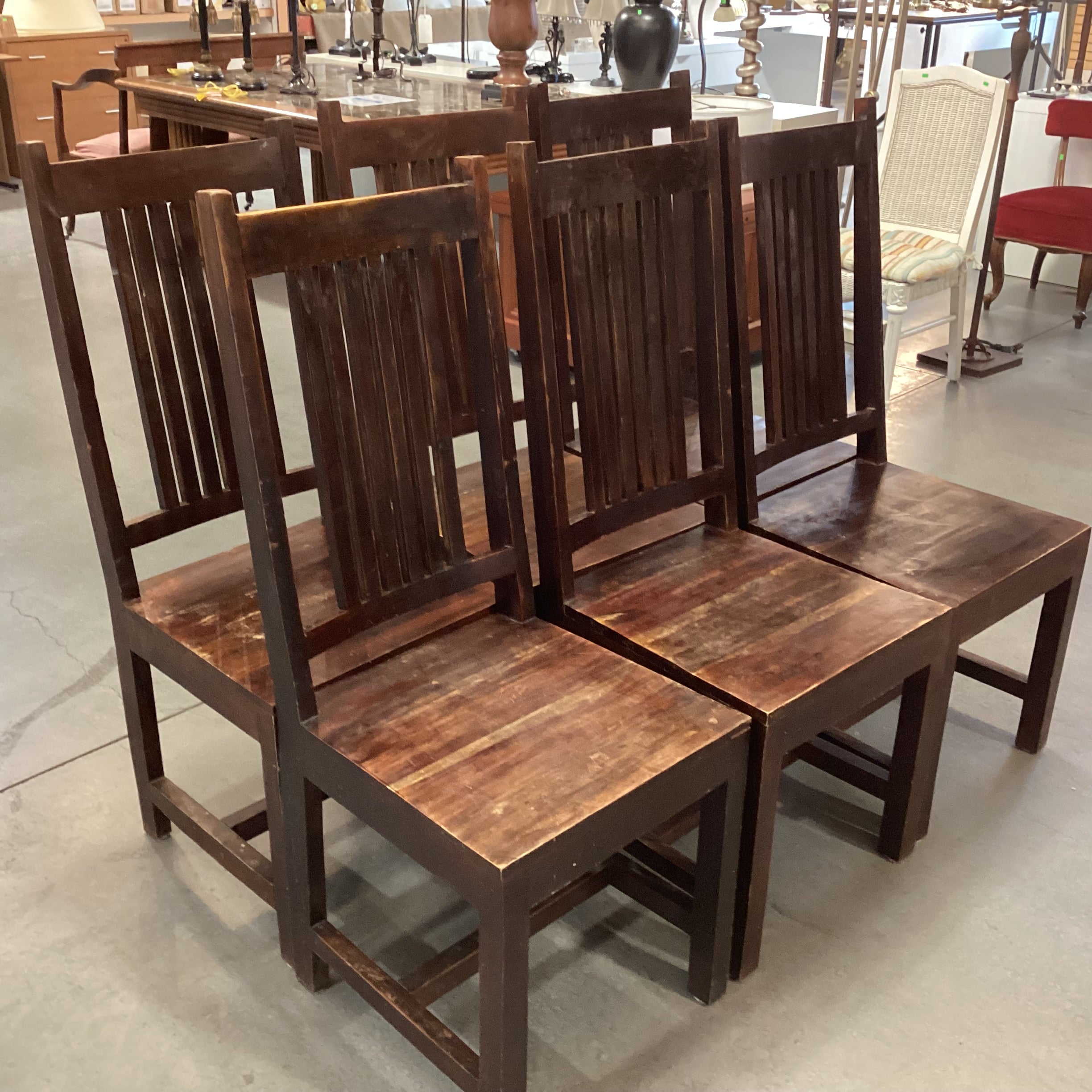 SET of 6 Dark Finish Solid Mango Wood Dining Chairs 18"x 22"x 44"