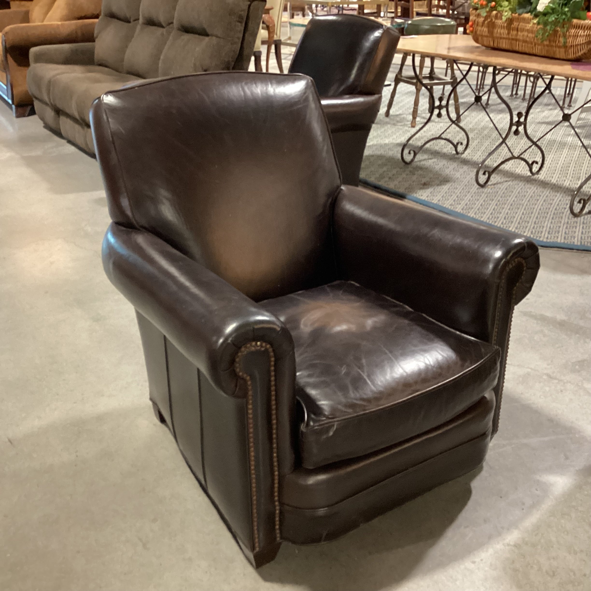 Lee Industries Dark Brown Leather Nailhead Club Chair 37"x 38"x 37"
