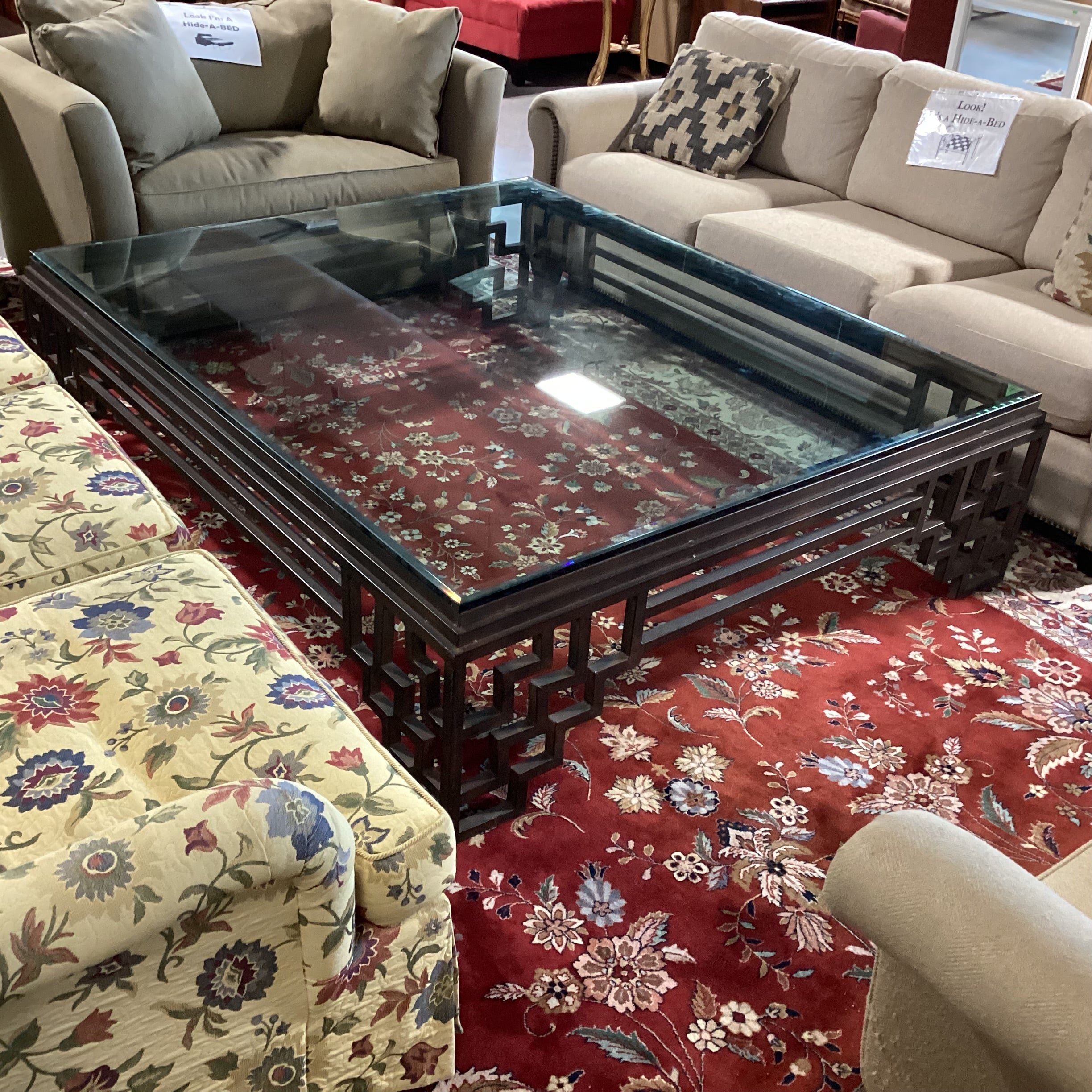 Iron Asian Design & Glass Coffee Table 74.5"x 62"x 19"