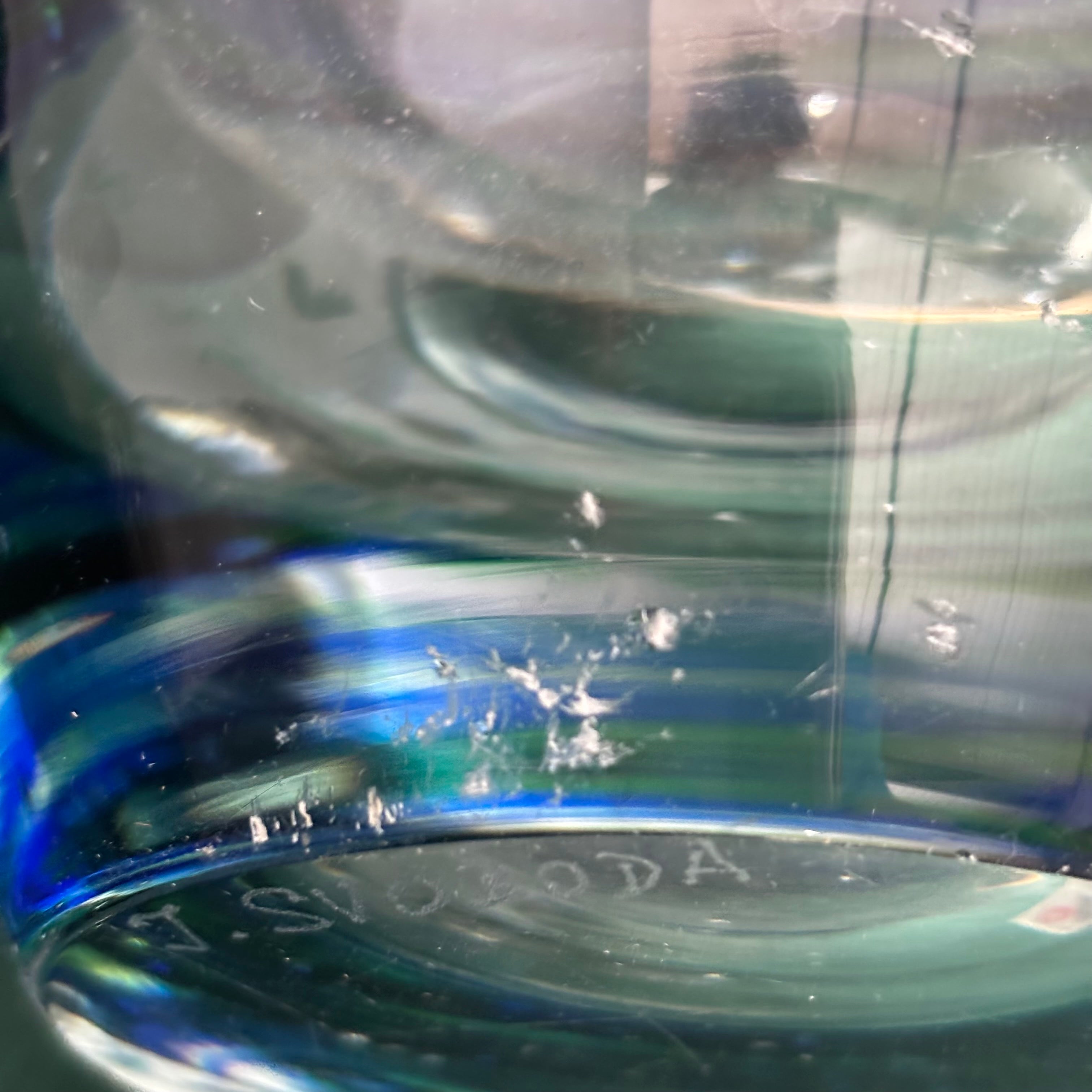 Vintage Handblown Blue/Green Art Glass Vase Signed By Artist, Svoboda, Czech Republic, 14"