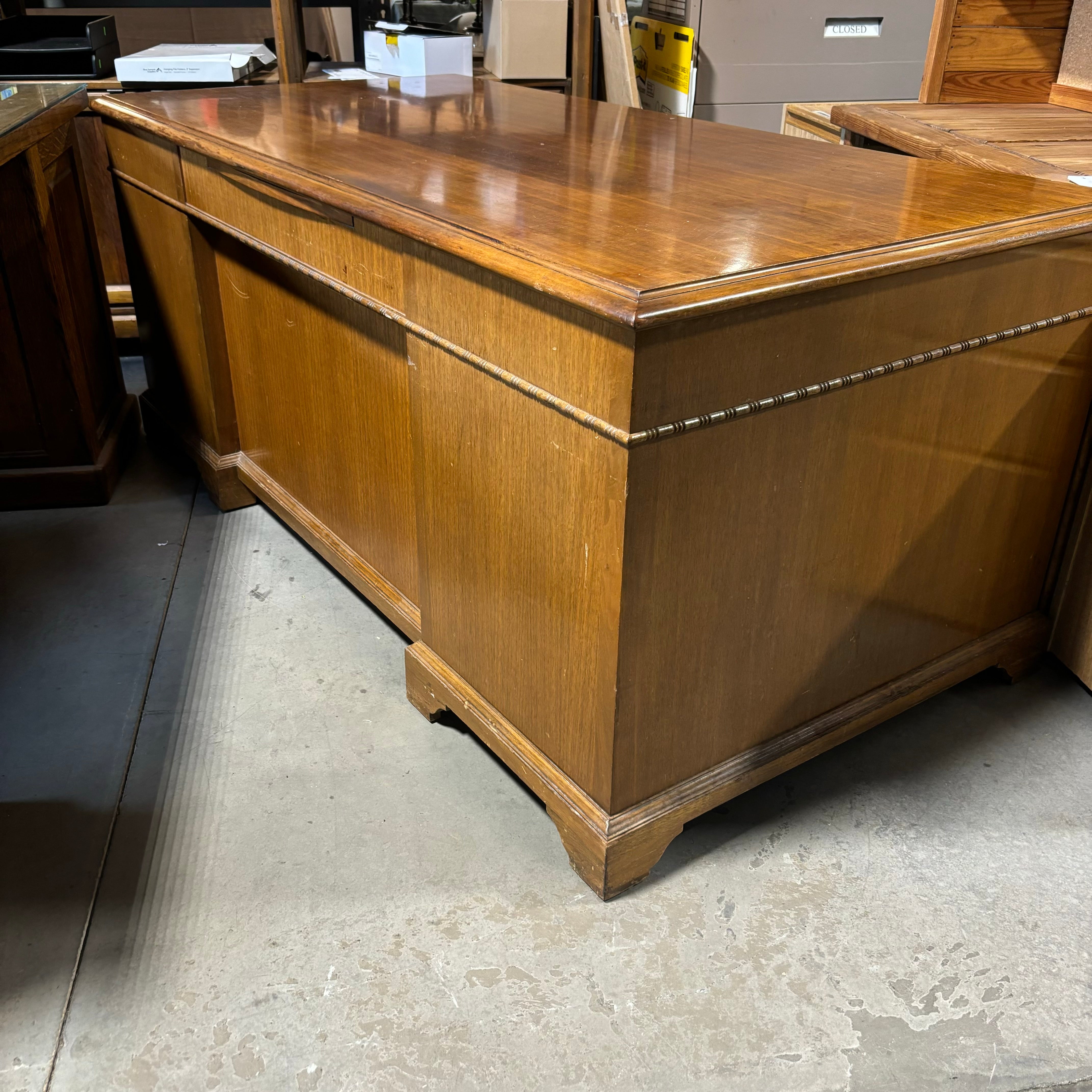 Shelbyville Desk Company 8 Drawer Light Colored Solid Wood Desk 72"x 36"x 30.5"