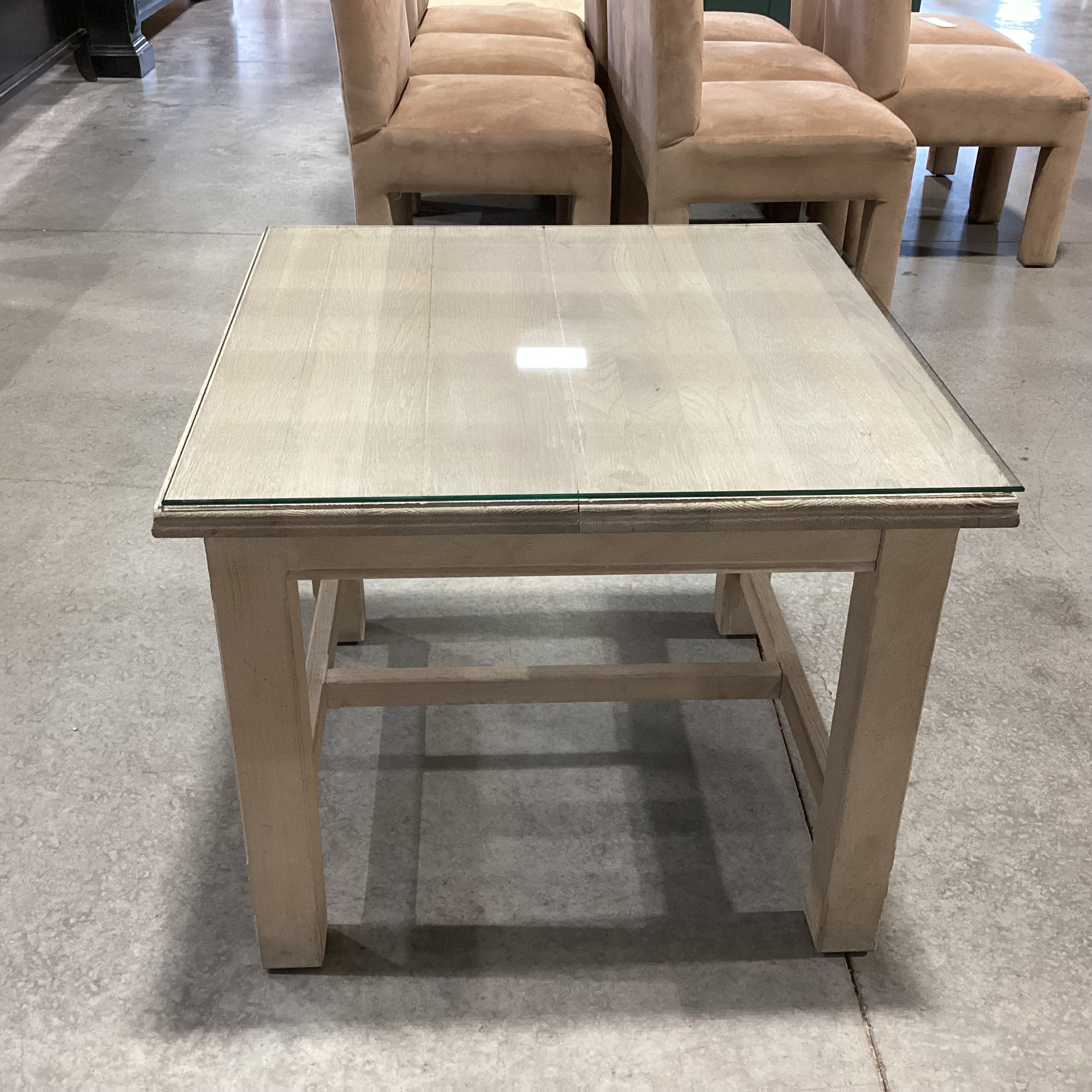 Natural Washed Wood with Glass Top End Table 30"x 30"x 19"