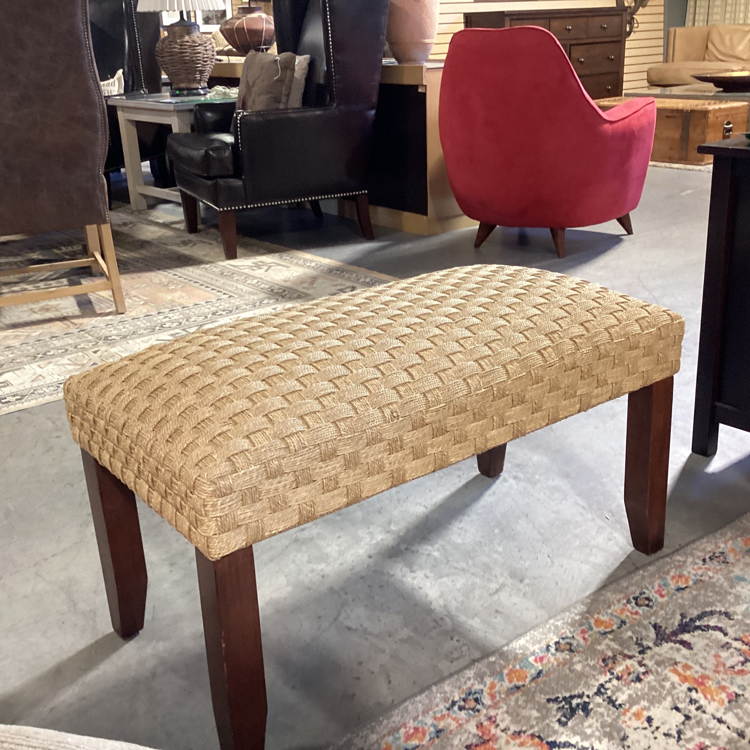 Basket Weave & Wood Bench 36"x 18"x 18"
