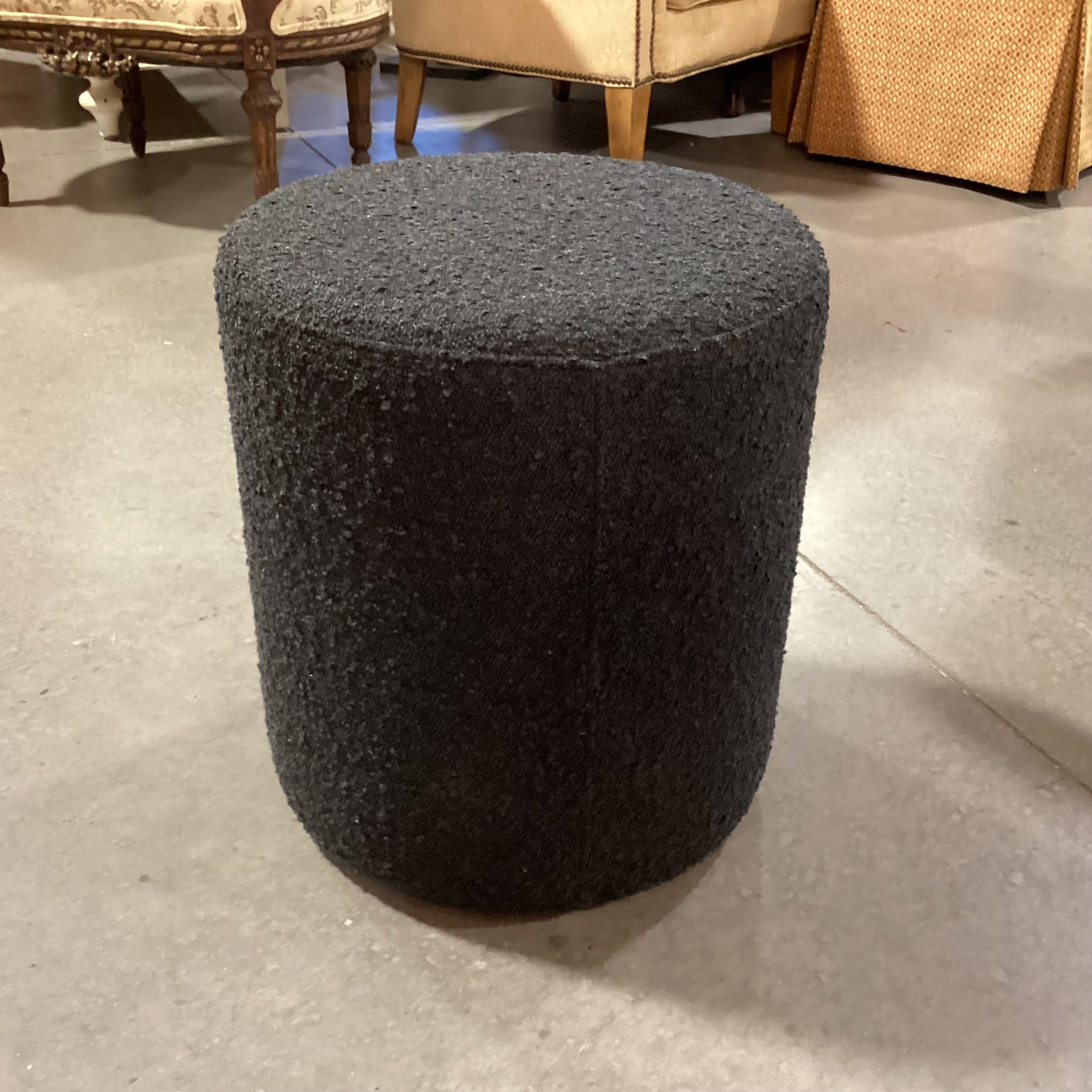 Rove Concepts Black Chatou Boucle Stool Ottoman 16" Diameter x 18"