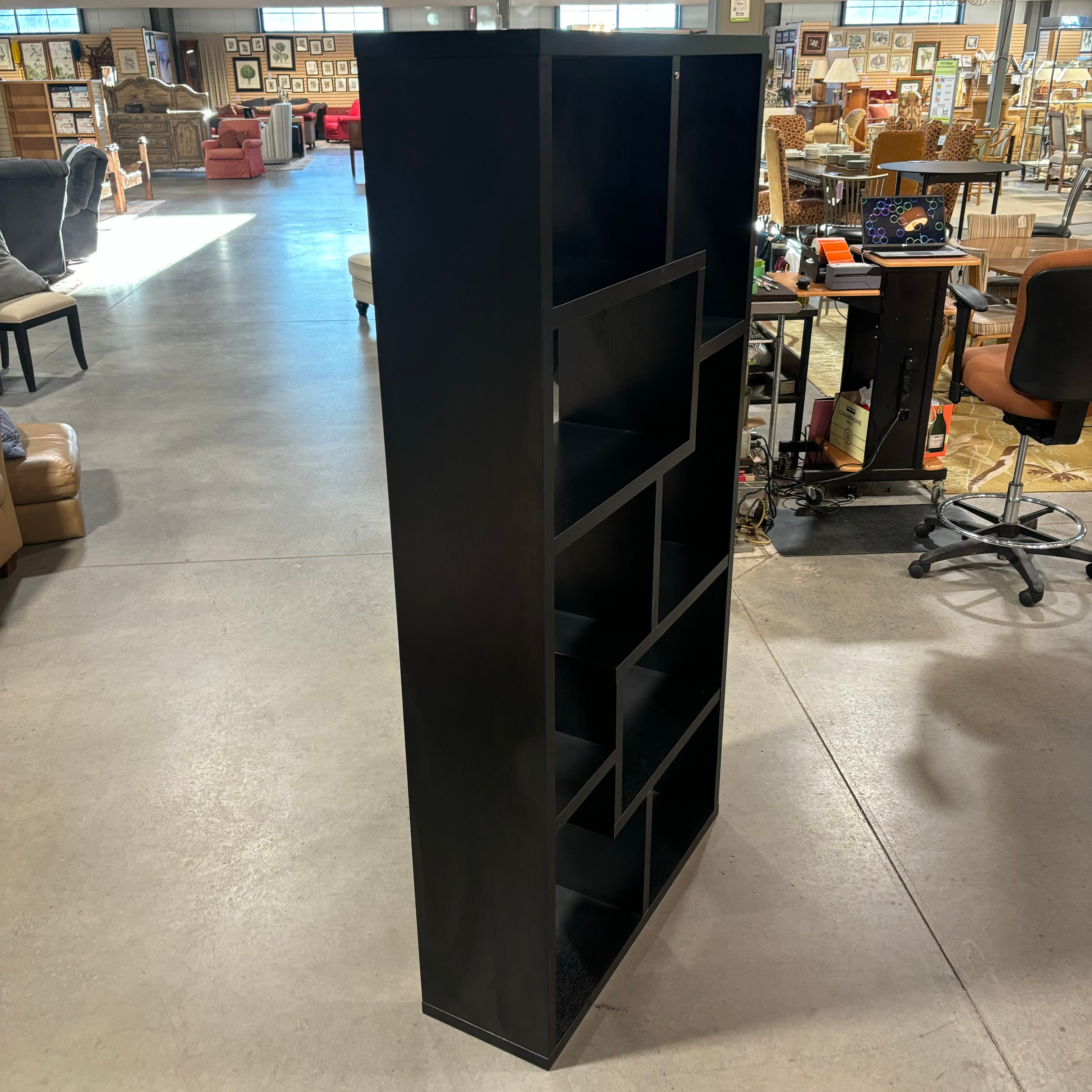 Black Wood Veneer Puzzle Piece Style 8 Section Bookcase 35.5"x 11.5"x 71"